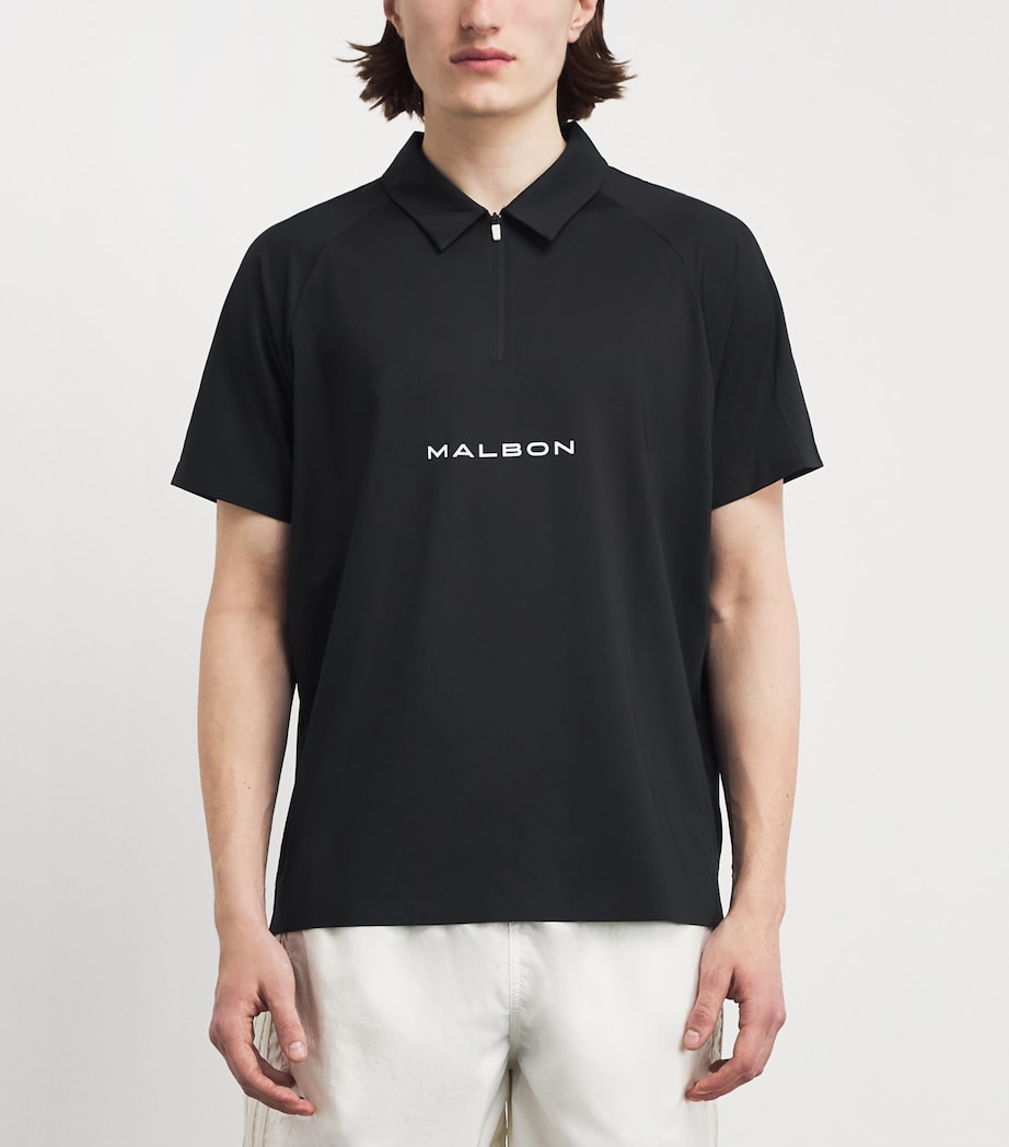 Malbon Mens Performance Zip Raglan Polo Shirt Black Image 4