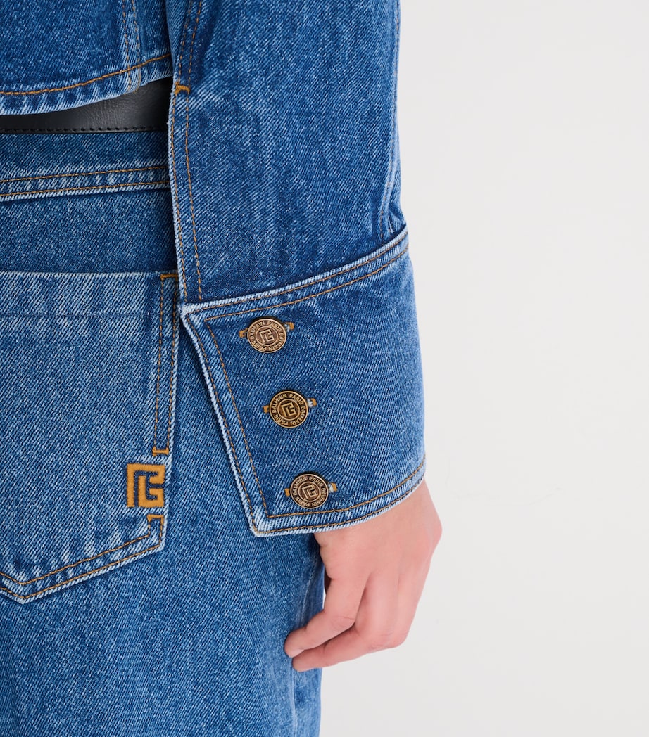 Cropped Faded Denim Jacket 6EX BLEU JEAN FONCE Image 4