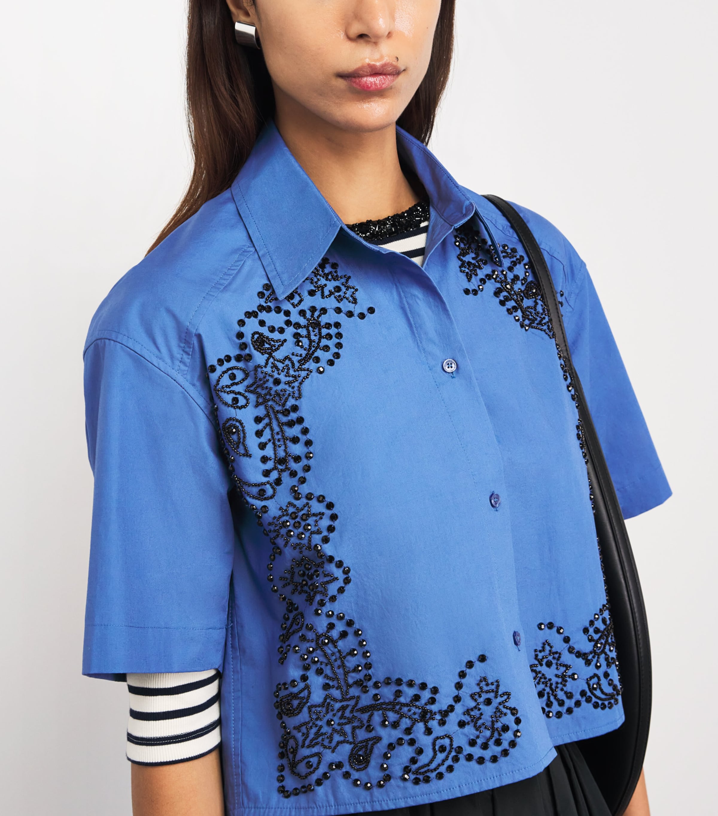 Sandro Paris Womens Cotton Embellished Shirt Blue Image 3