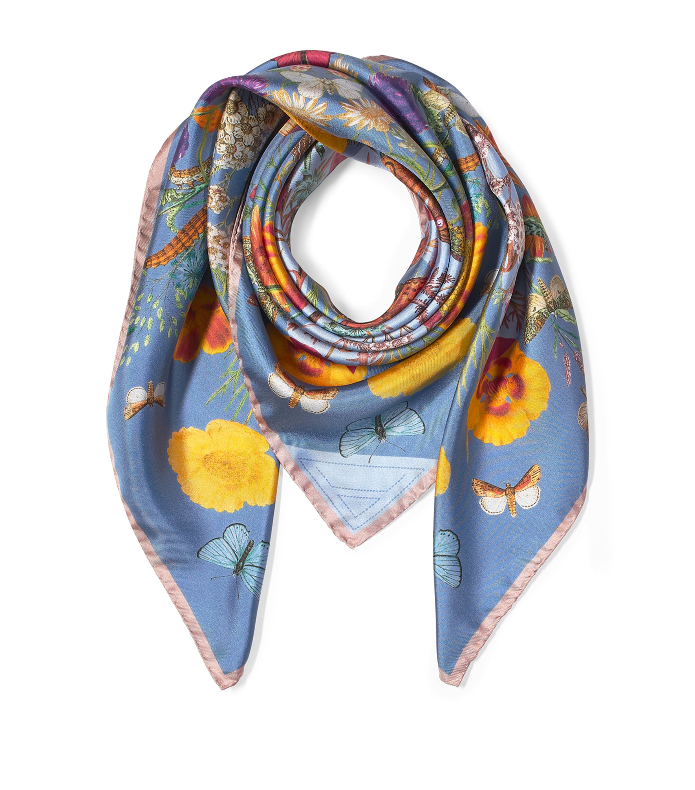 Botanical 'A' Silk Scarf BLUEBIRD Image 3