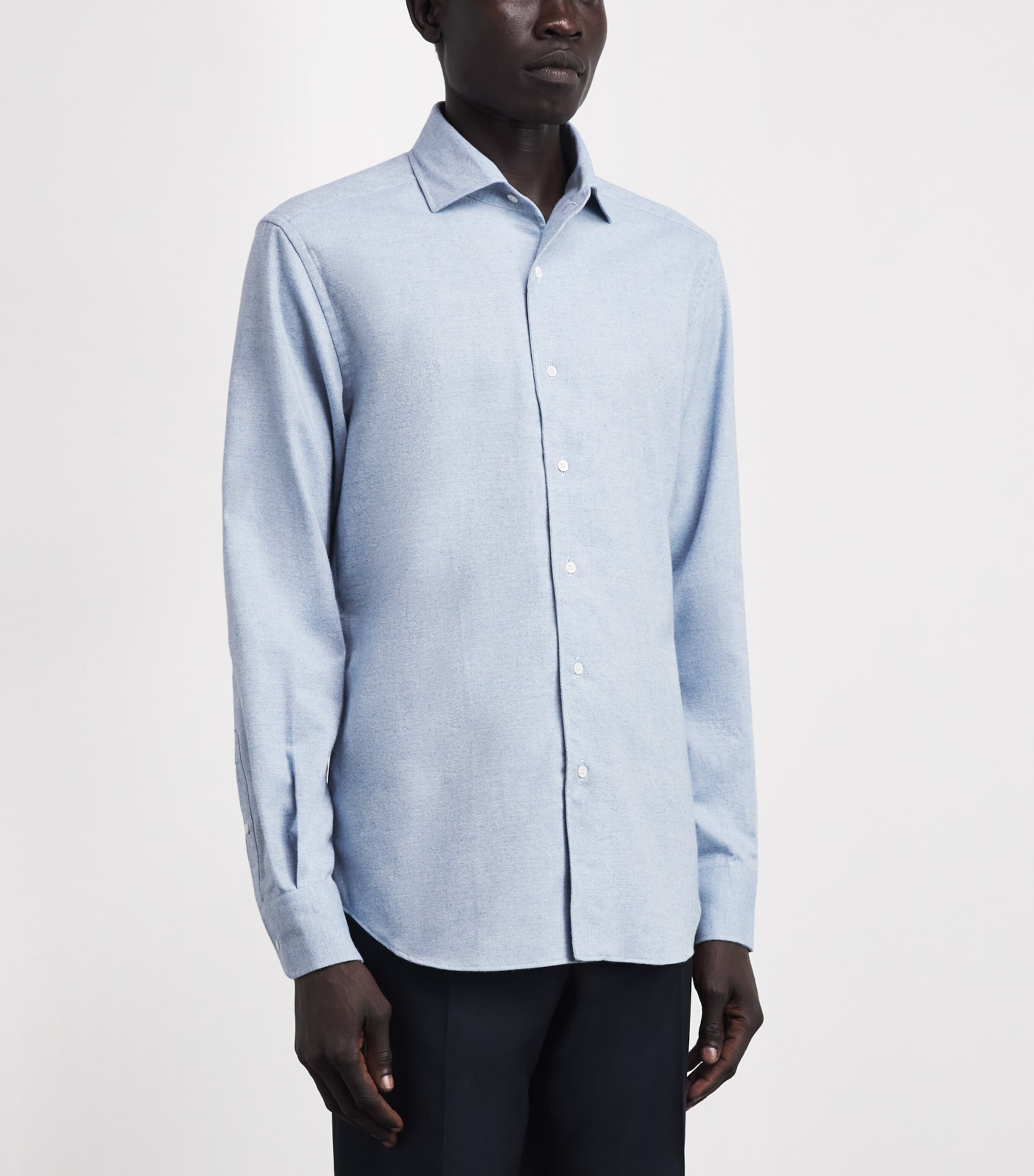 Corneliani Mens Cotton-Cashmere Shirt Drk Ceruole Ble Image 4