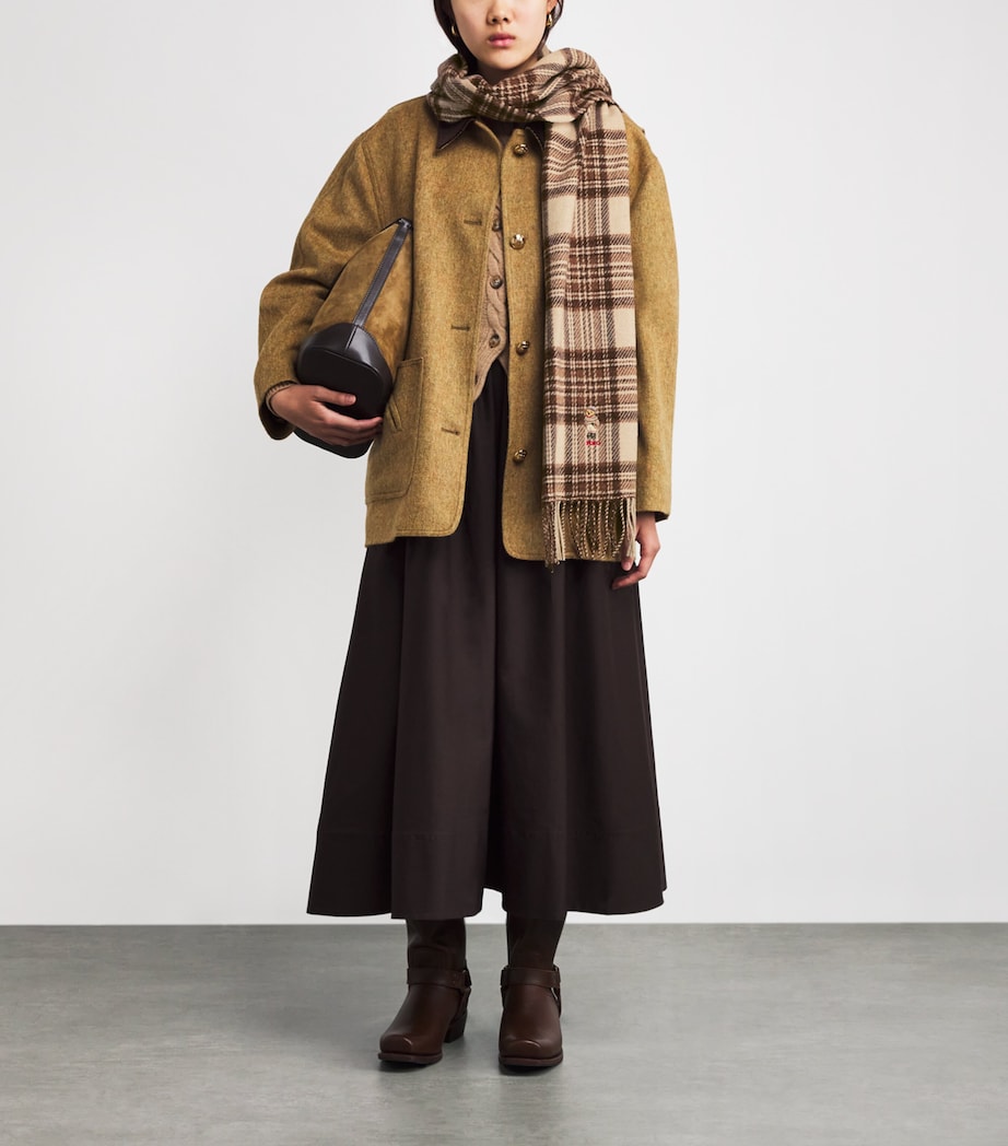 Wool Check Polo Bear Scarf CREAM Image 3