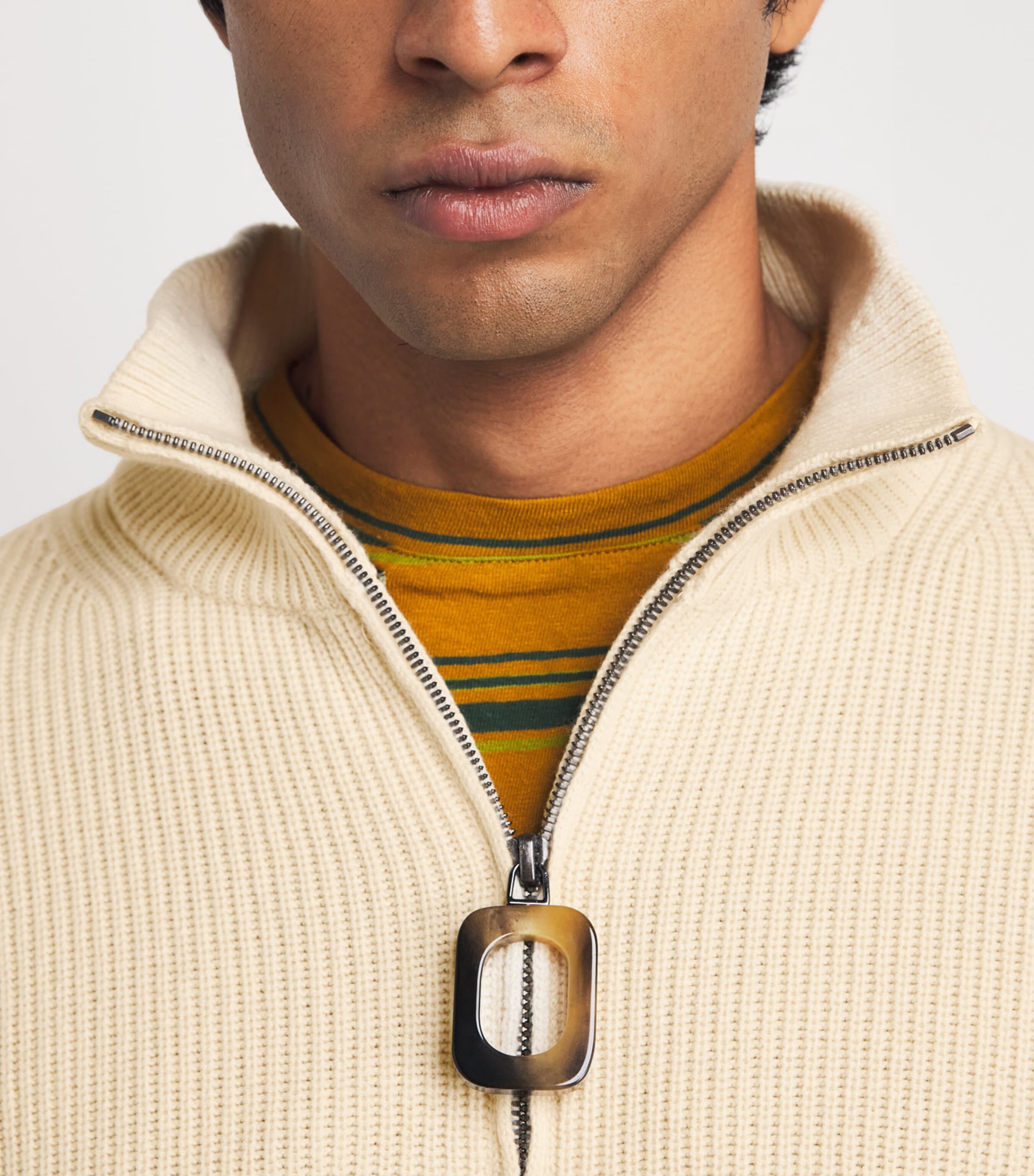 JW Anderson Mens Wool-Cotton Half-Zip Sweater Ivory Image 3