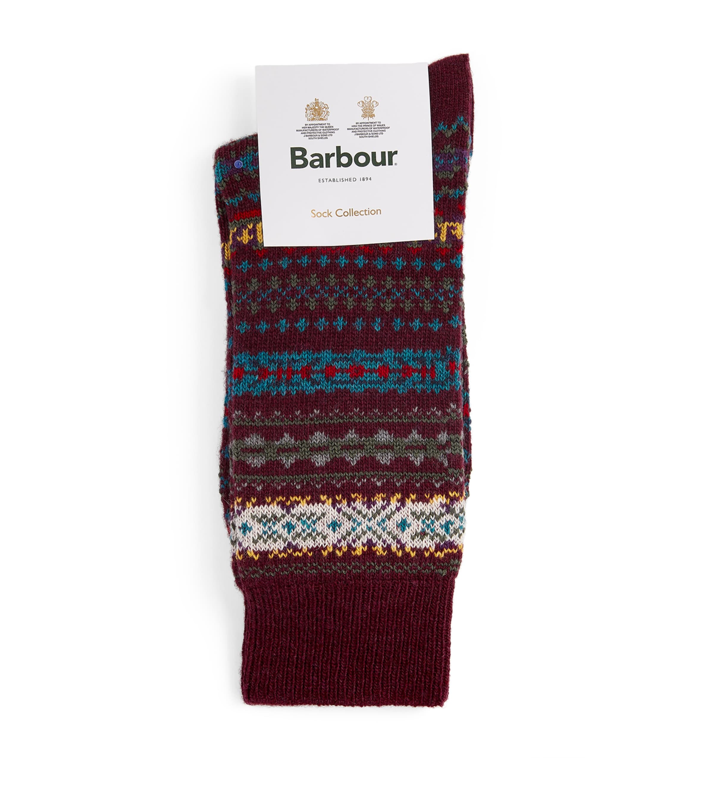 Barbour Wool-blend Fair Isle Socks In Burgundy