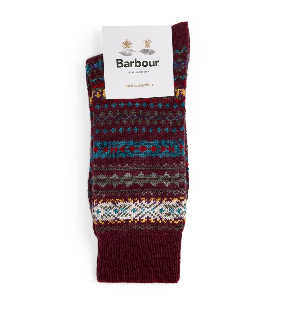 Wool-Blend Fair Isle Socks BURGUNDY Image 1