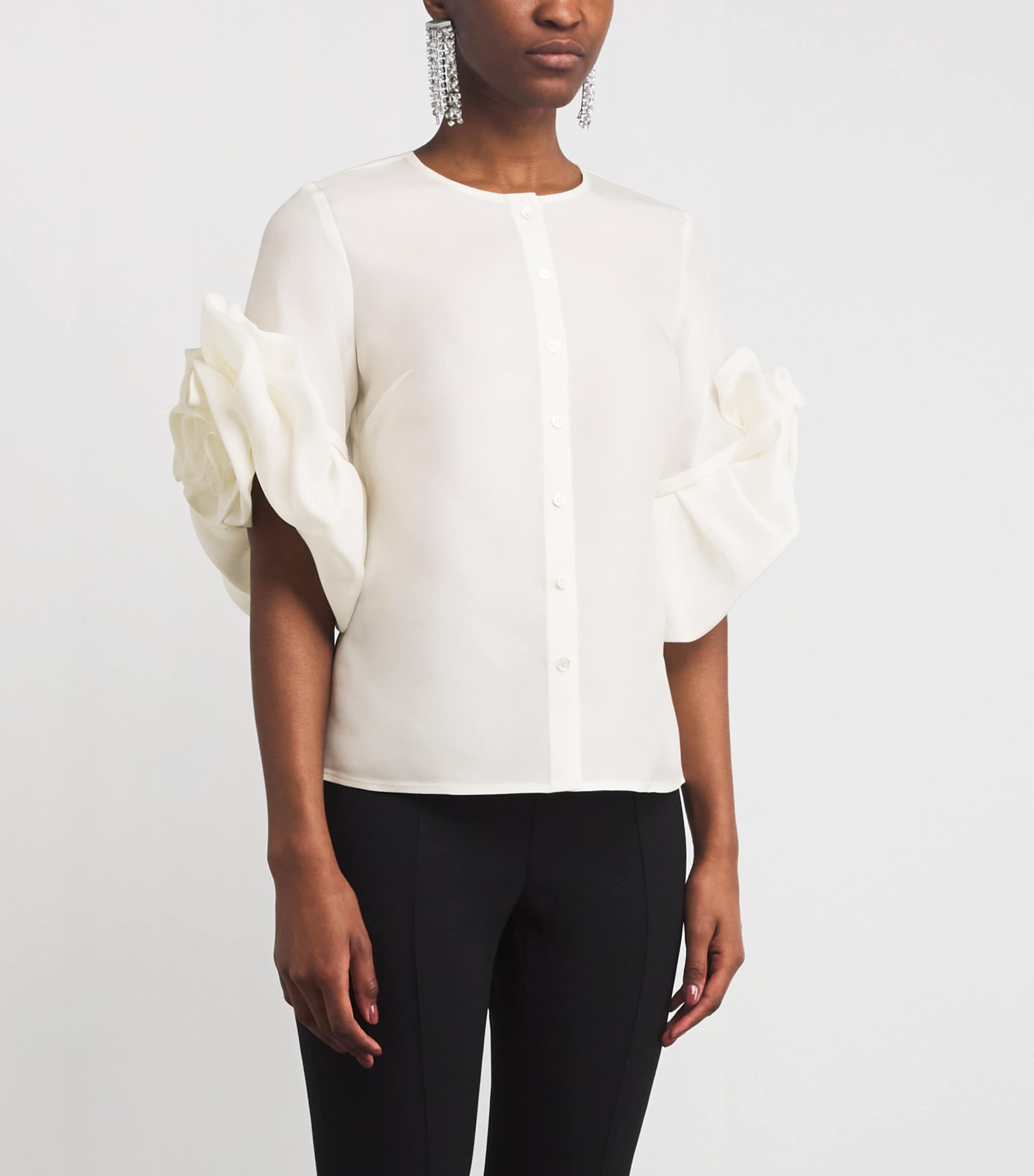 Silk Gazar Rosette Blouse 100 WHITE Image 3