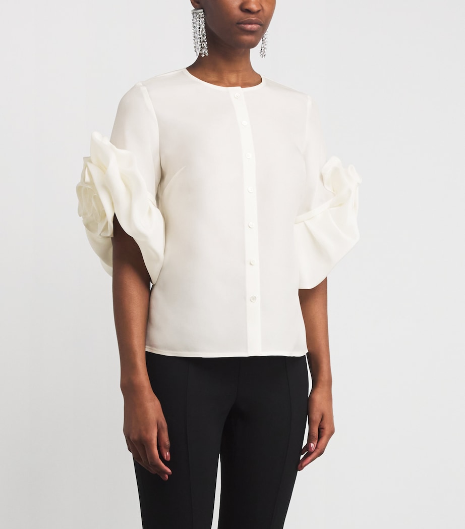 Silk Gazar Rosette Blouse 100 WHITE Image 3