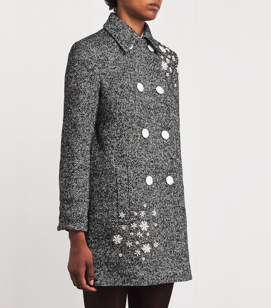 Wool-Silk Embellished Elara Coat BLACK/WHITE Image 3