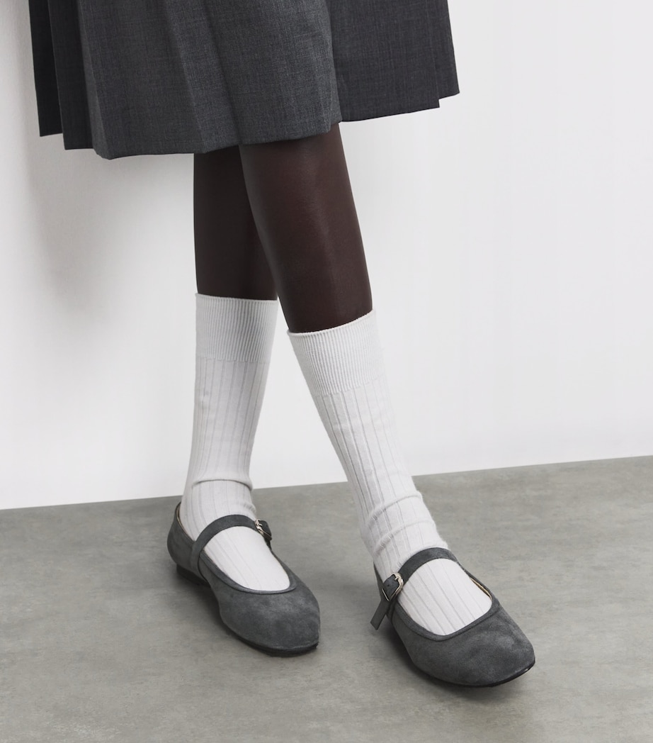 Suede Mary Jane Ballet Flats GREY/DARK Image 2