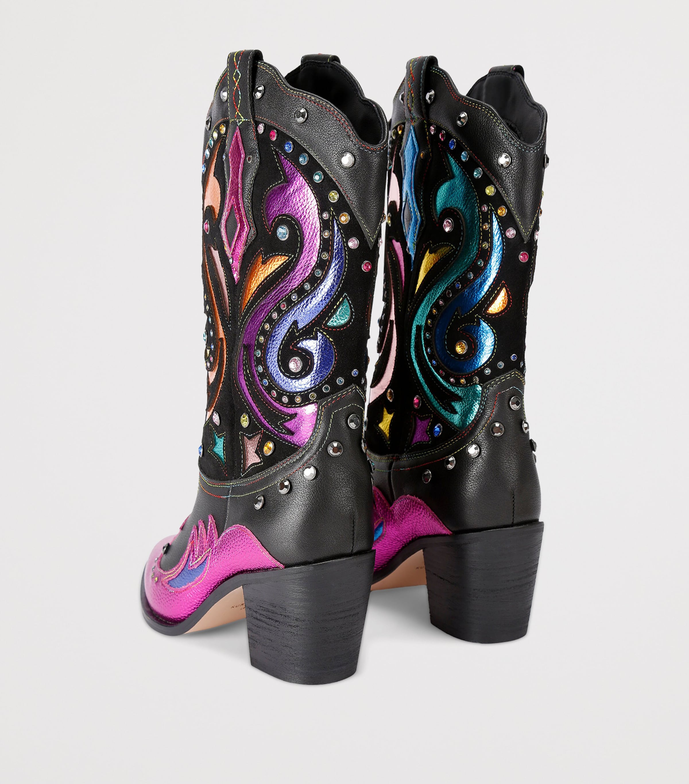 Leather Kensington Cowboy Boots BLACK/COMB Image 2