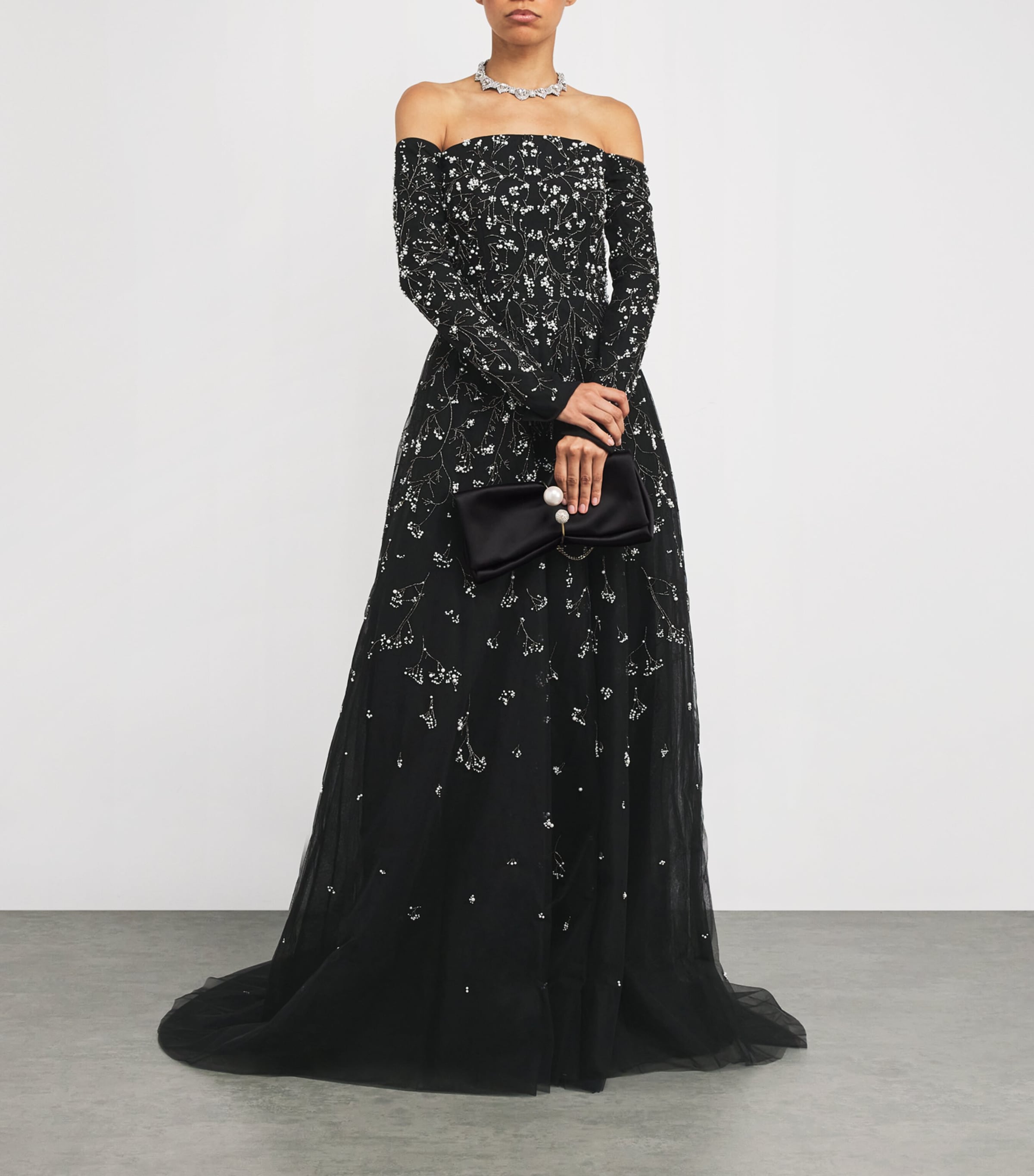 Pamella Roland Tulle Bead and Pearl-Embellished Gown