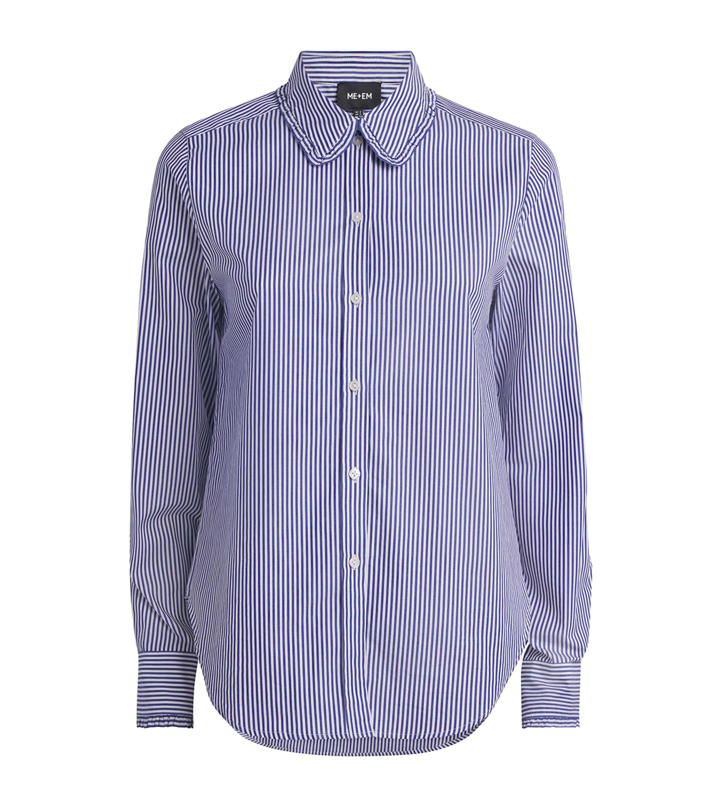 Cotton Stripe Ruffled Shirt NAVY/WHITE Image 1