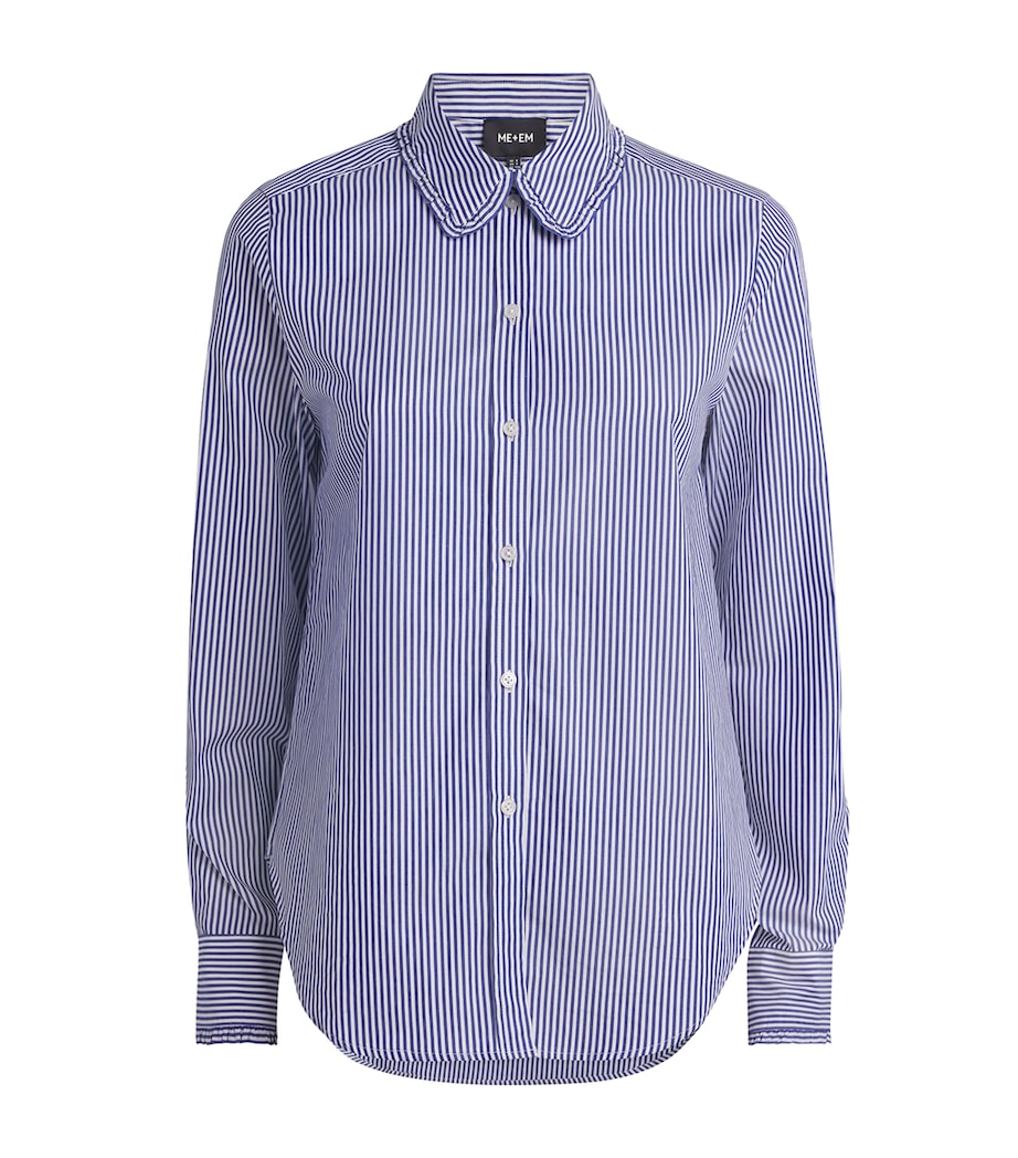 Cotton Stripe Ruffled Shirt NAVY/WHITE Image 1