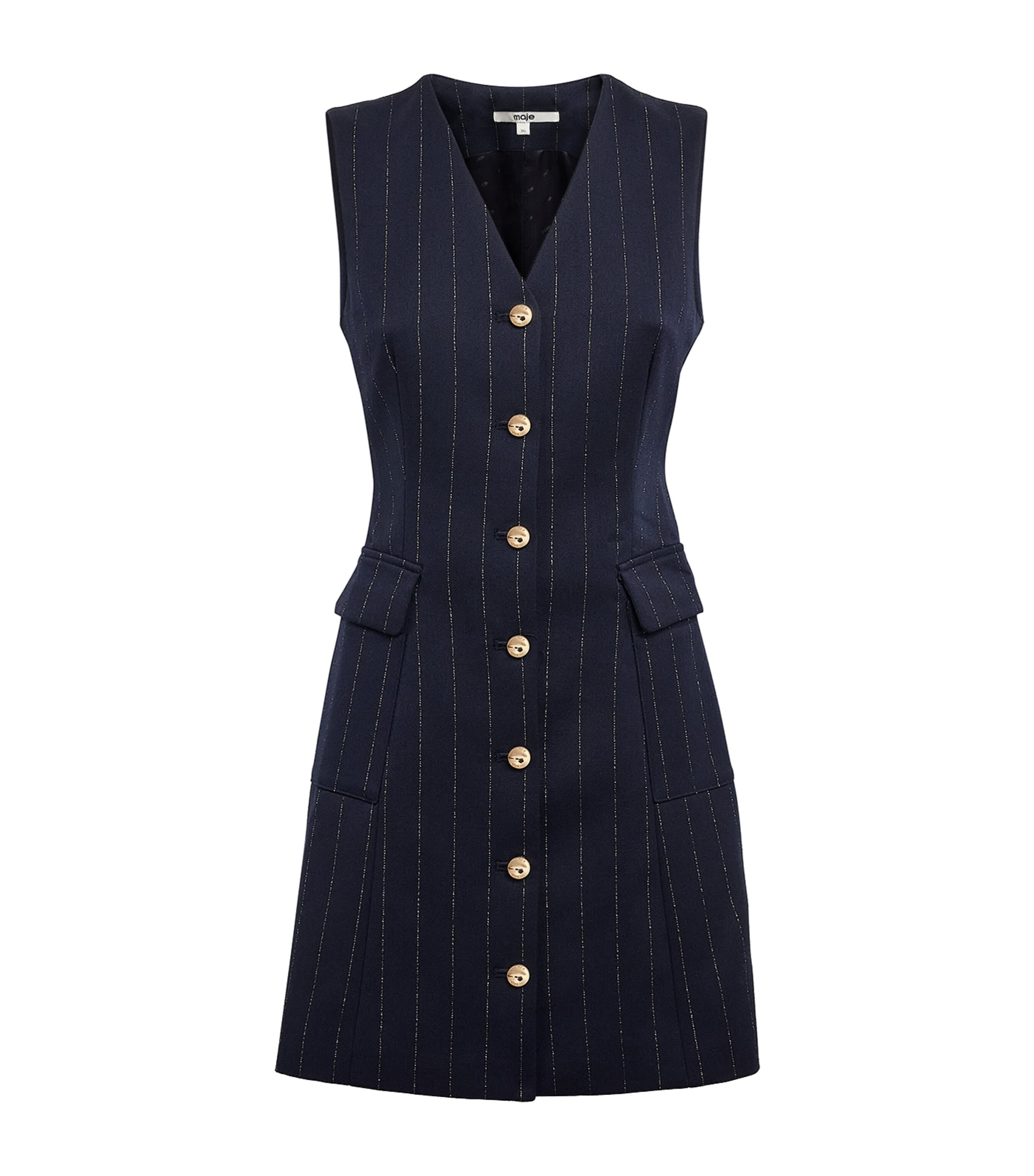 Maje Womens Striped Waistcoat Mini Dress Navy Image 1