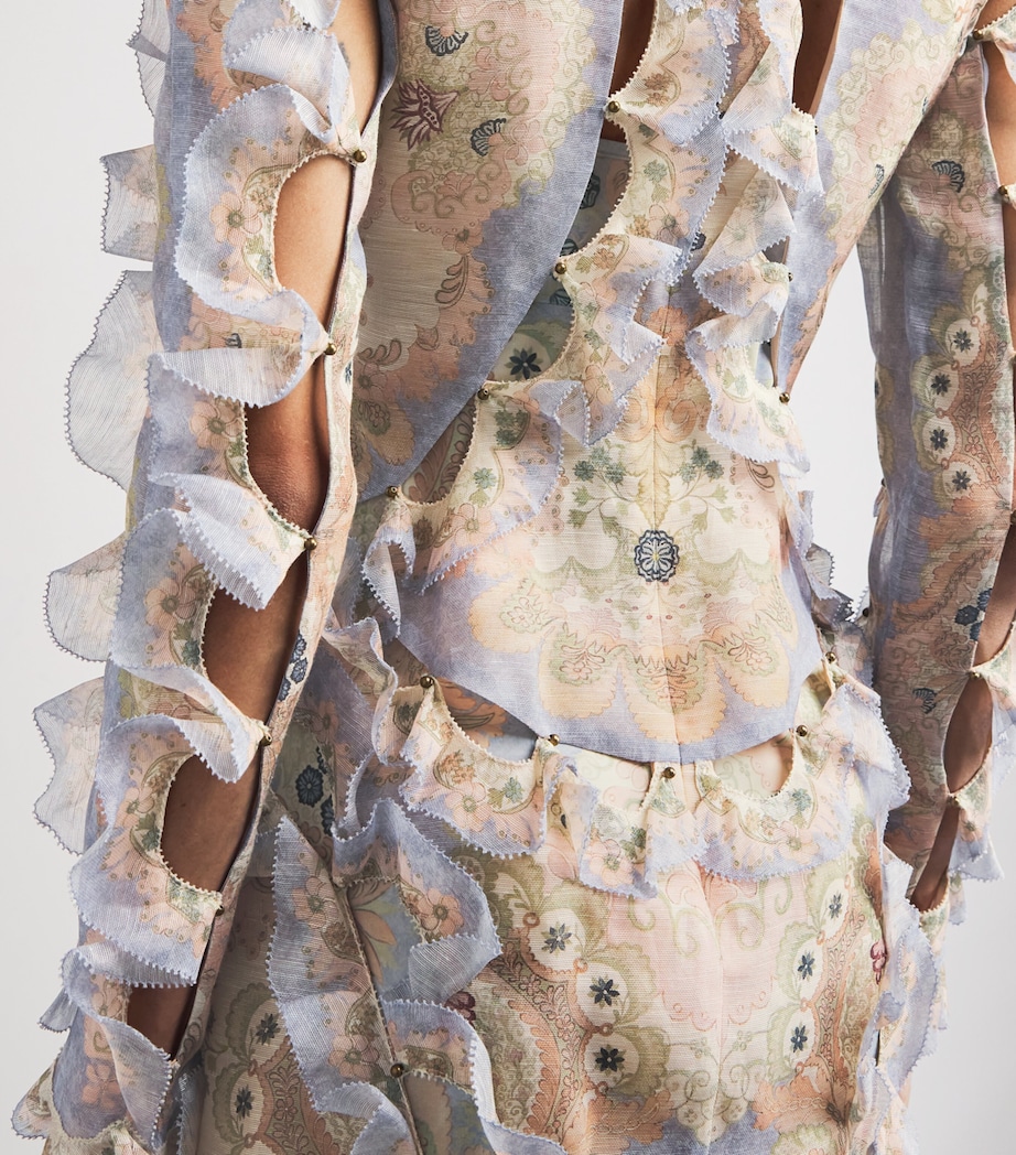 Linen-Silk Scallopped Rebellion Maxi Dress BUF BLUE FLORAL Image 4