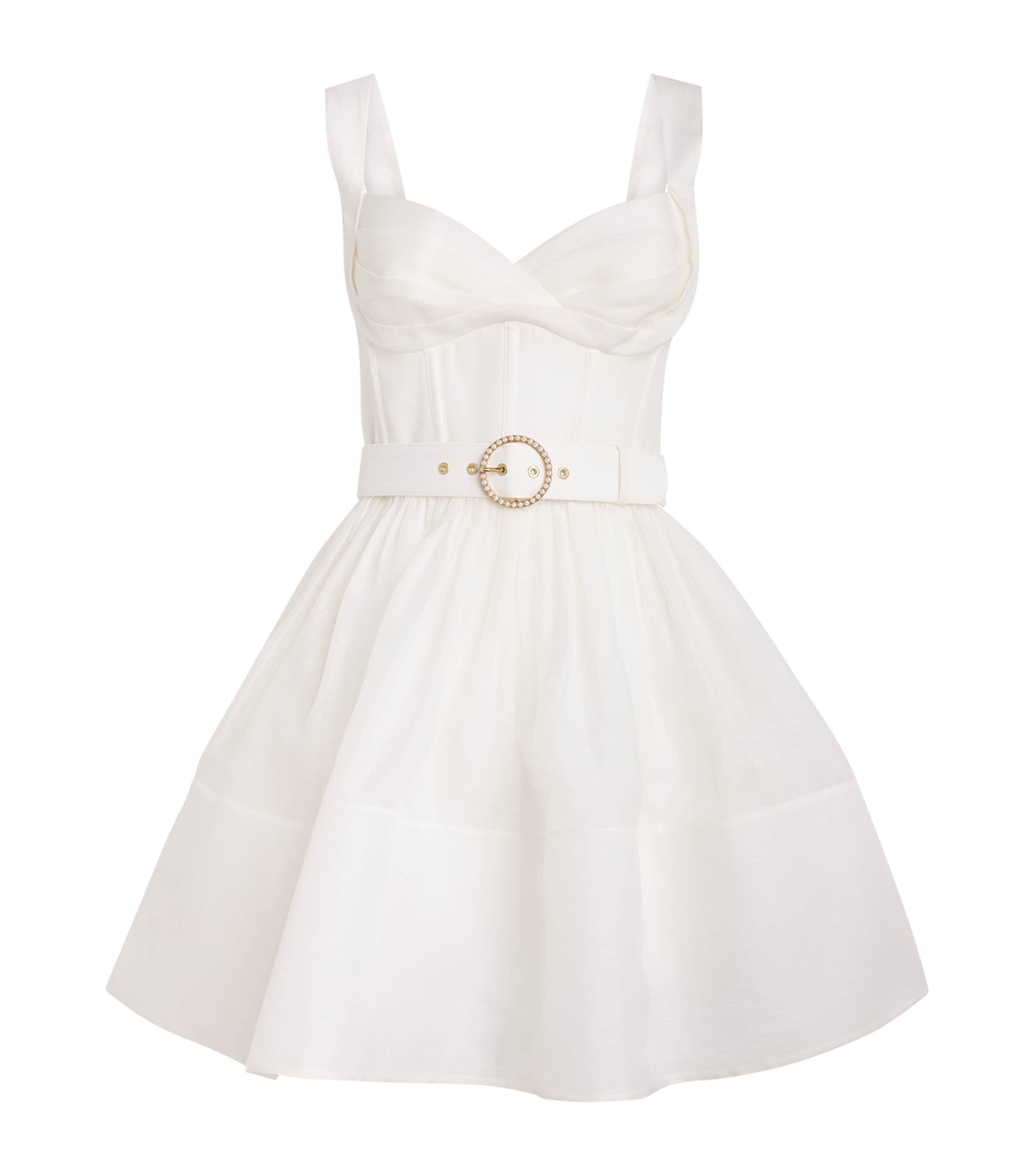 Zimmermann Linen-Silk Belted Mini Dress Ivory