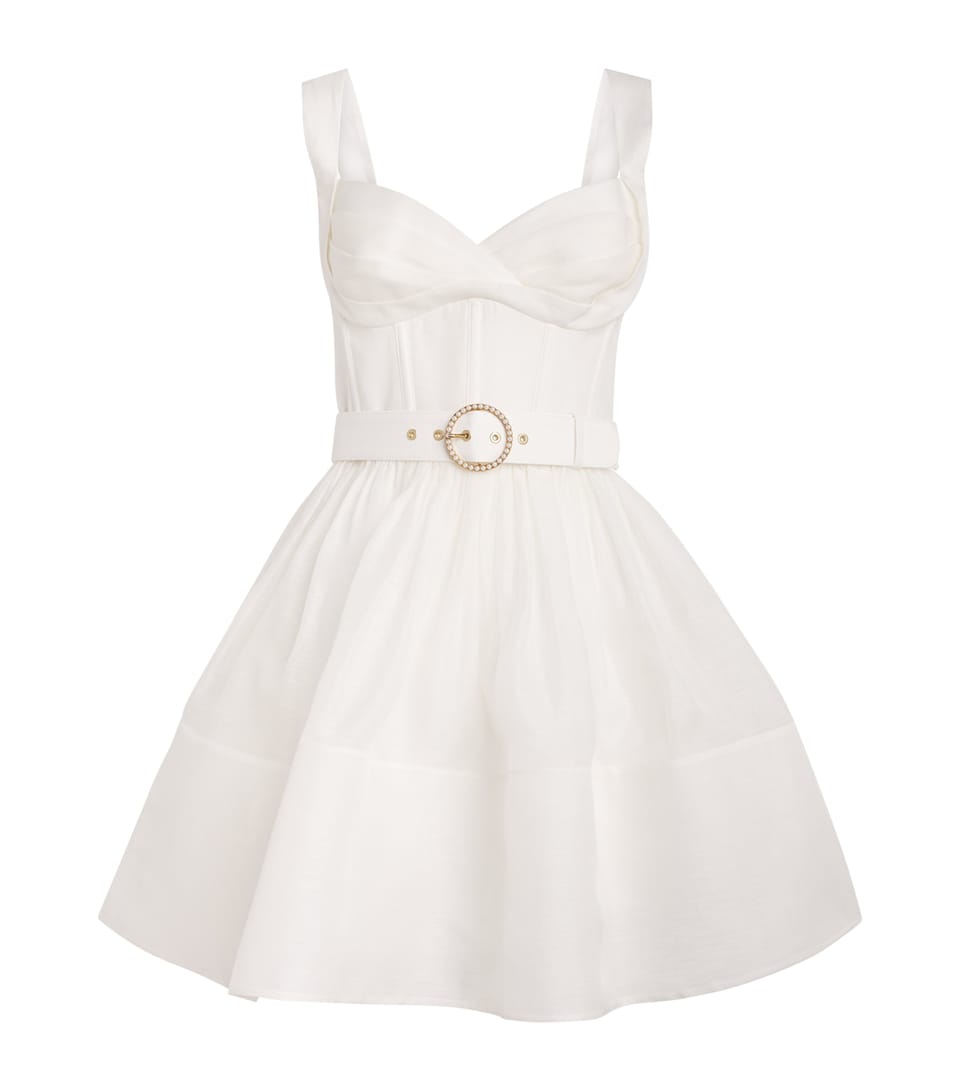Zimmermann Linen-Silk Belted Mini Dress Ivory