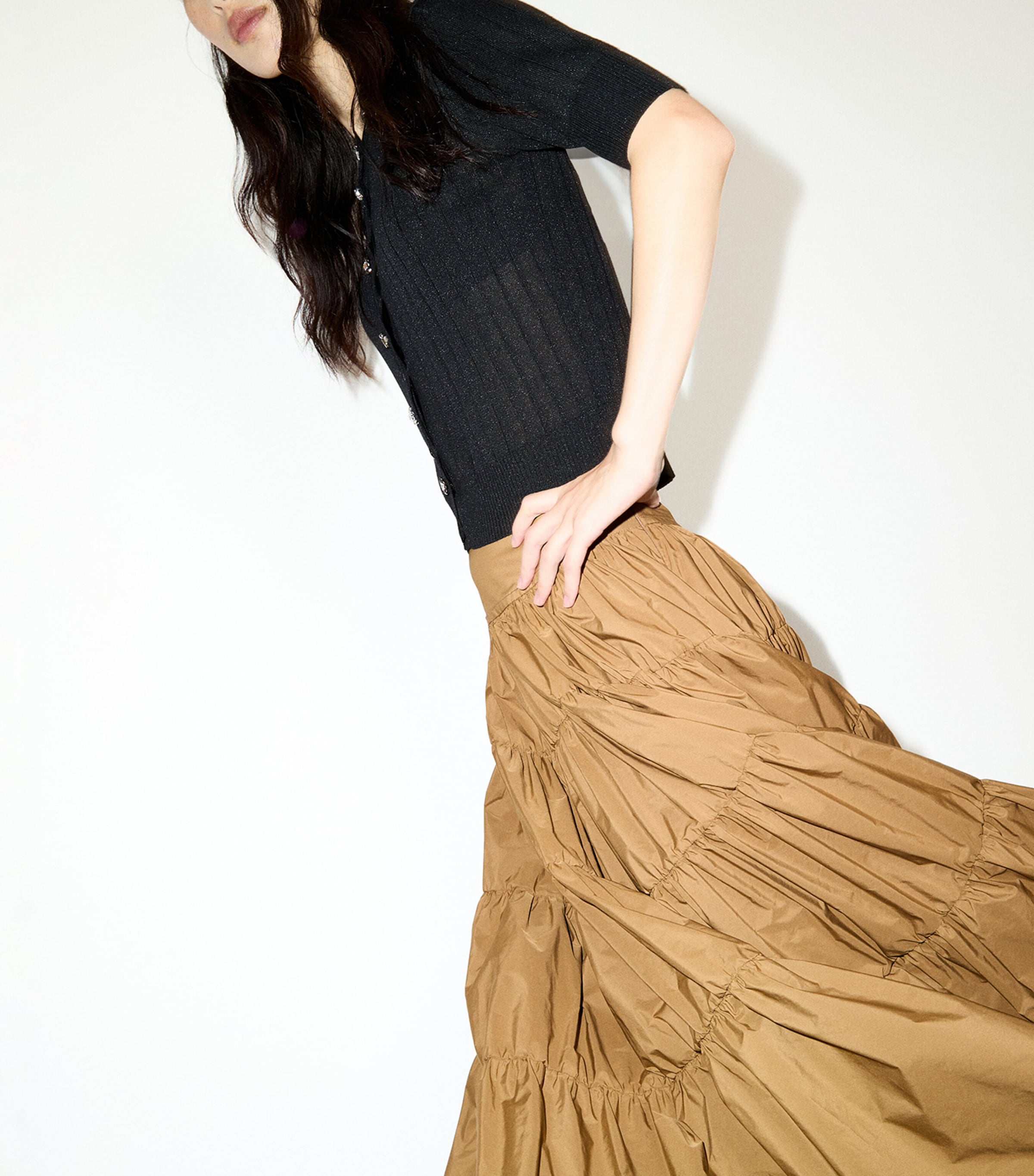MAX&Co. Womens Taffeta Tiered Corolla Skirt Buck Image 5