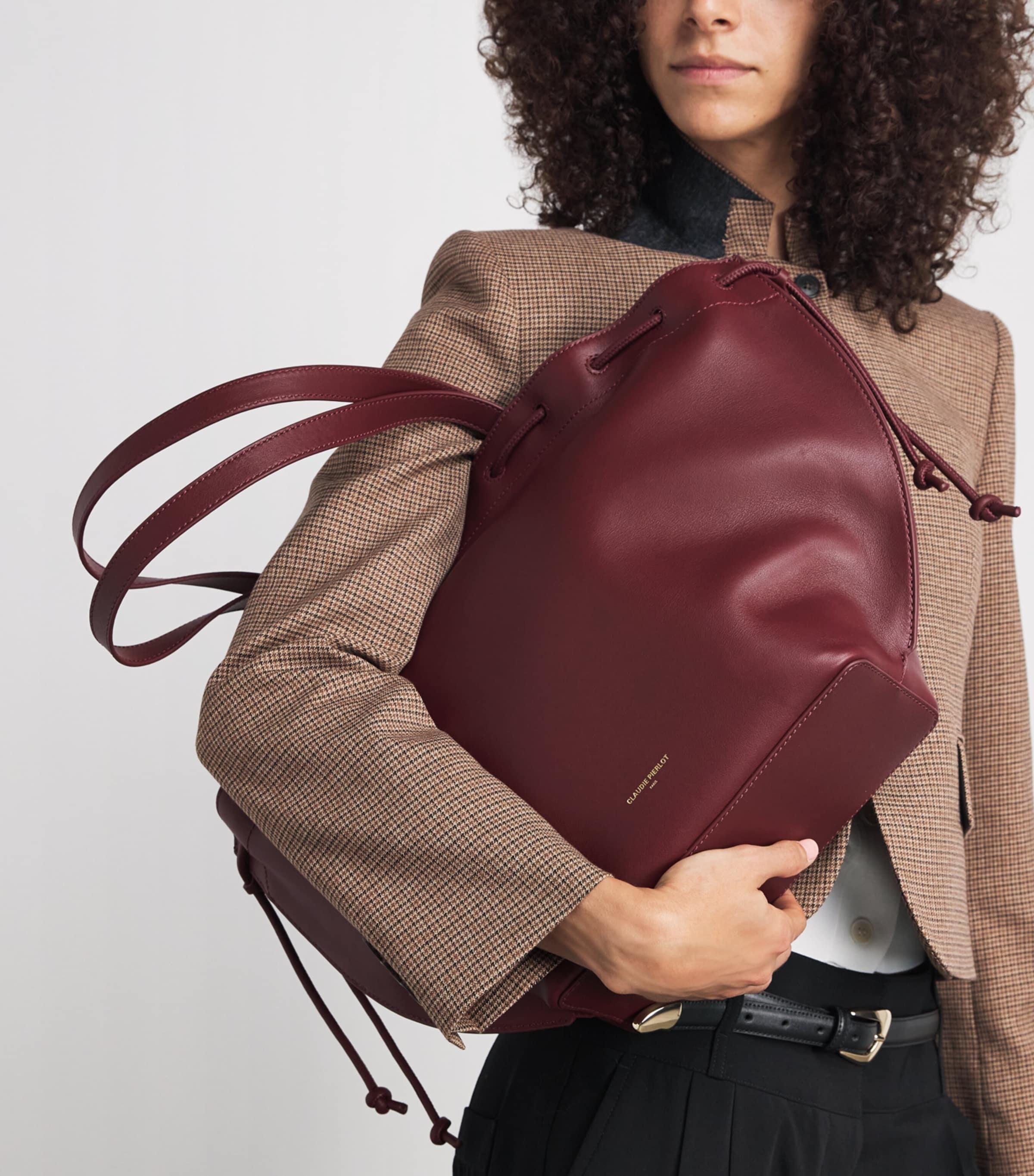 Claudie Pierlot Leather Drawstring Tote Bag Cherry Image 2