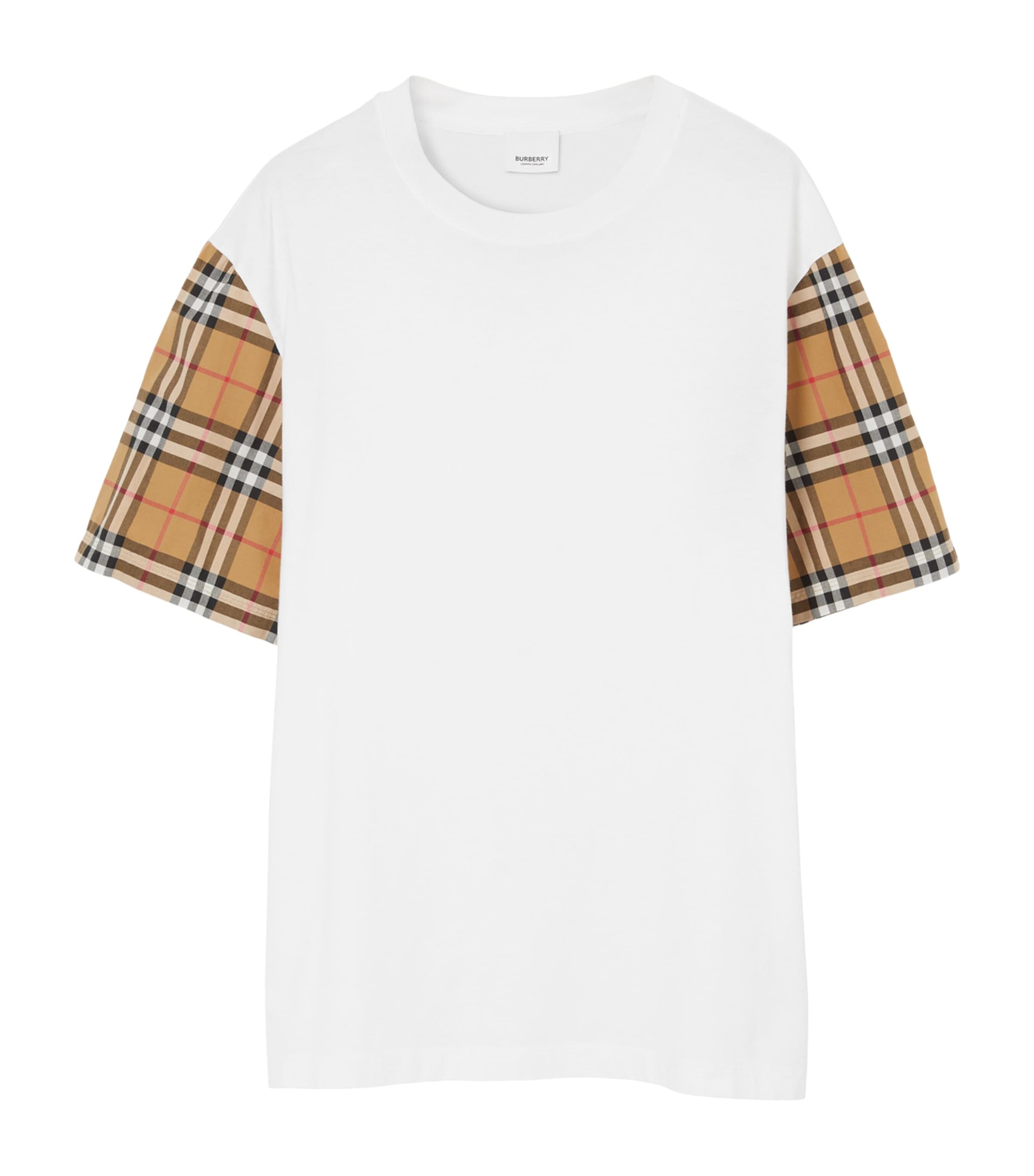 Burberry White T-shirt With Vintage Check Motif On The Sleeves In Cotton Woman In White