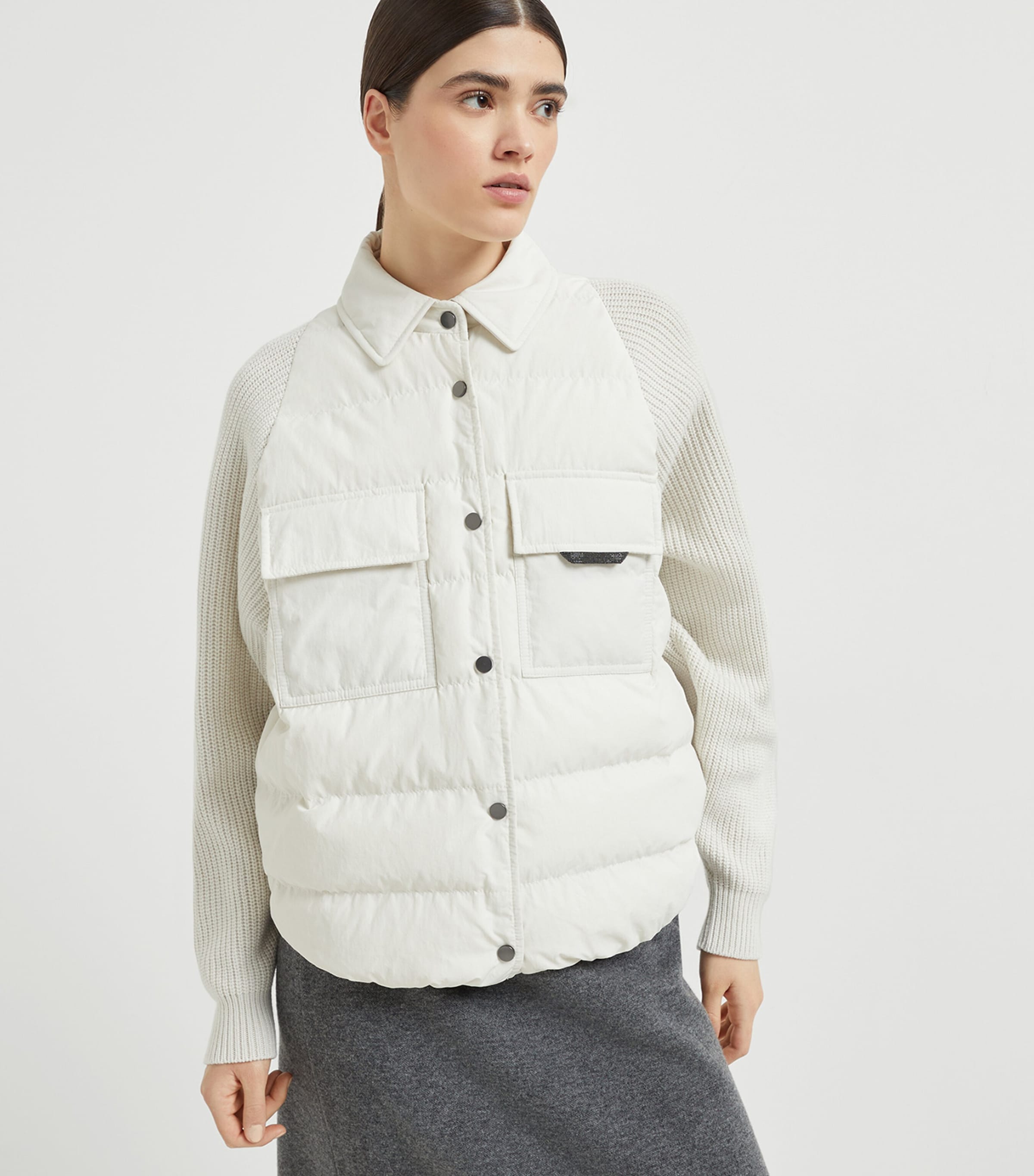 Brunello Cucinelli White Down Hybrid Puffer Jacket | Harrods US Brunello Cucinelli White Down Hybrid Puffer Jacket | Harrods US