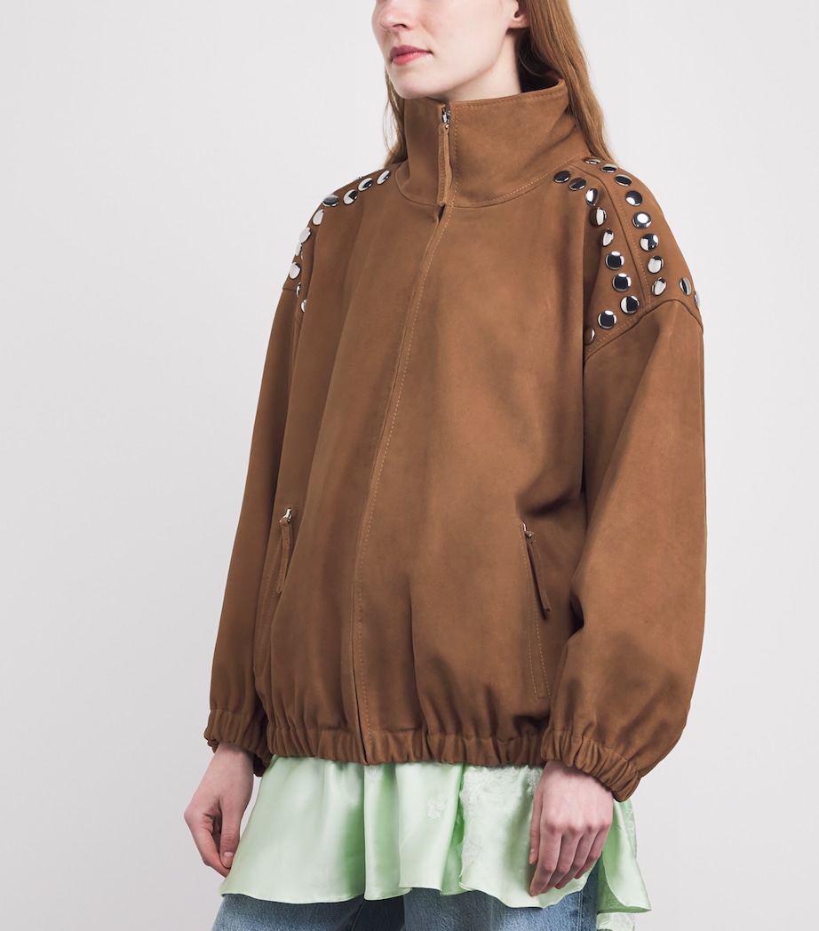 Suede Studded Bomber Jacket CAMEL Image 4