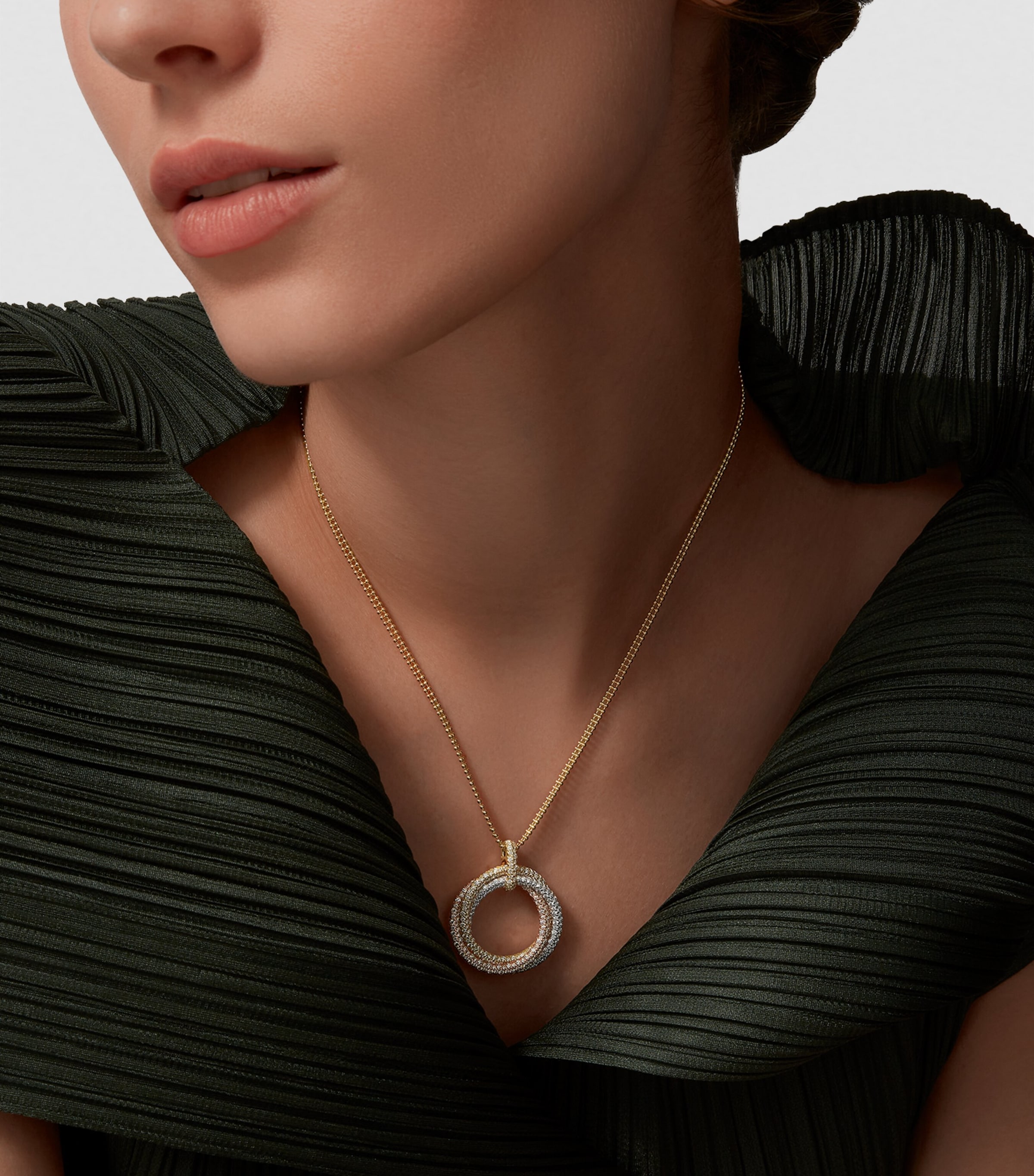 Mixed Gold and Diamond Trinity Necklace MIXED GOLD Image 2