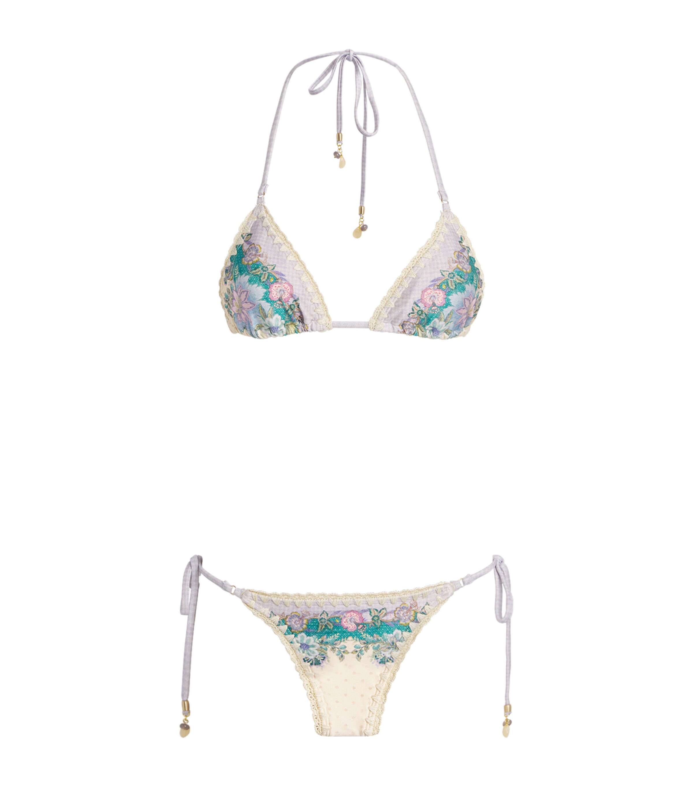 Zimmermann Womens Crochet Indra Triangle Bikini Cream Scarf Floral Image 1