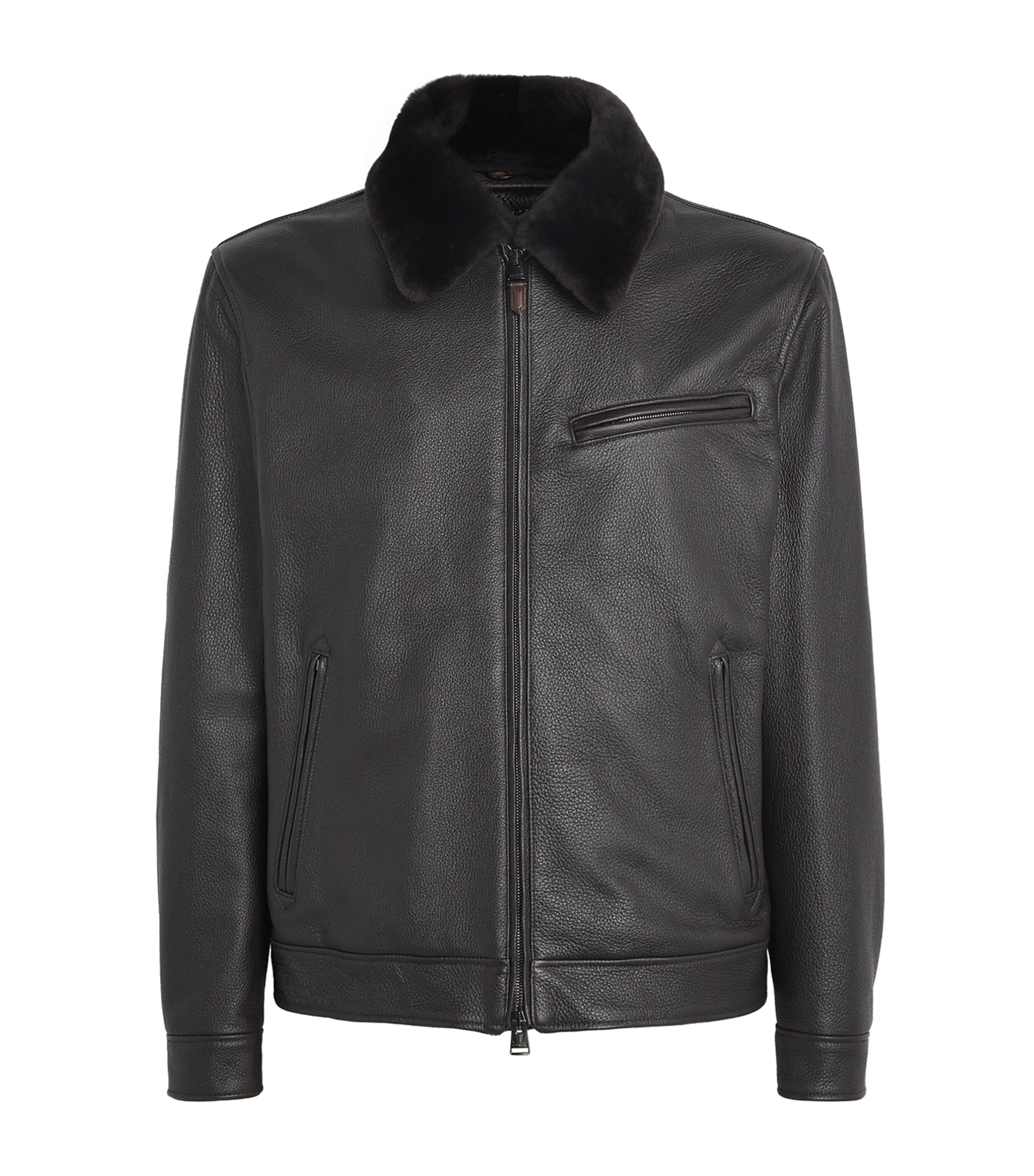 Canali Leather Fur-collar Jacket