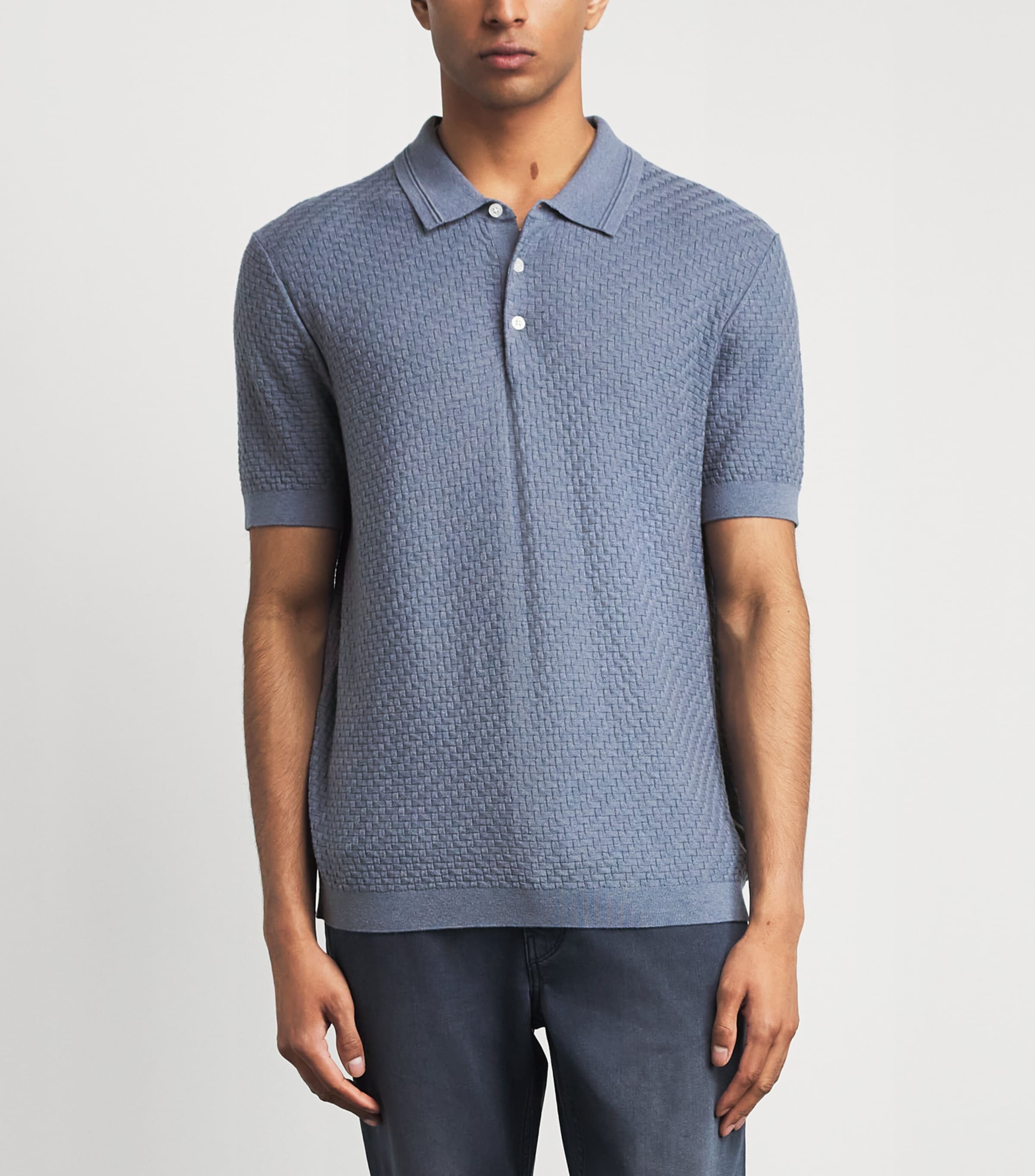 PAIGE Mens Cotton-Wool-Silk-Cashmere Kiko Polo Shirt Tidal Wave Image 4