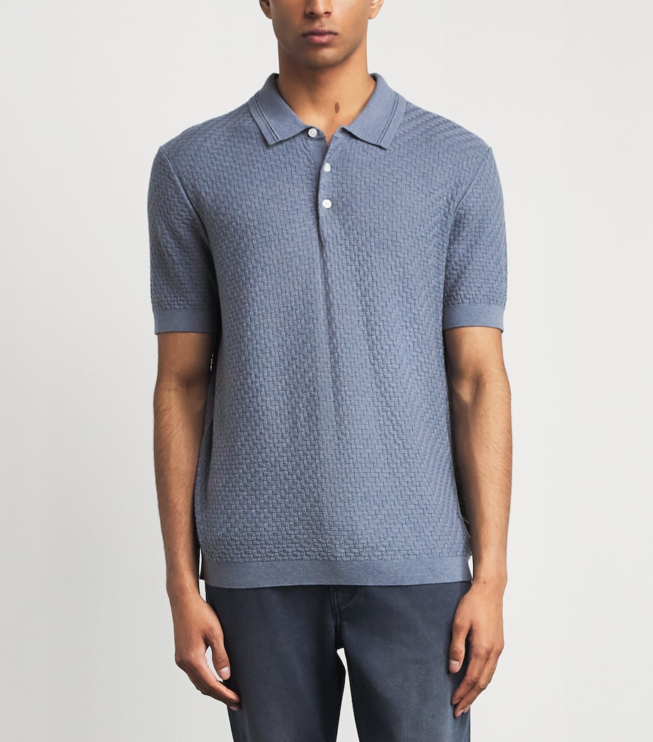 PAIGE Mens Cotton-Wool-Silk-Cashmere Kiko Polo Shirt Tidal Wave Image 4