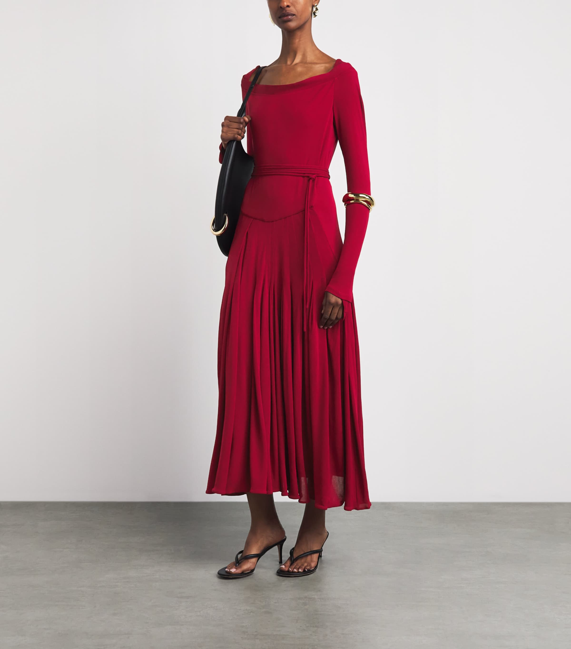 Tory Burch Womens Jersey Pleated Midi Dress Rouge Image 2