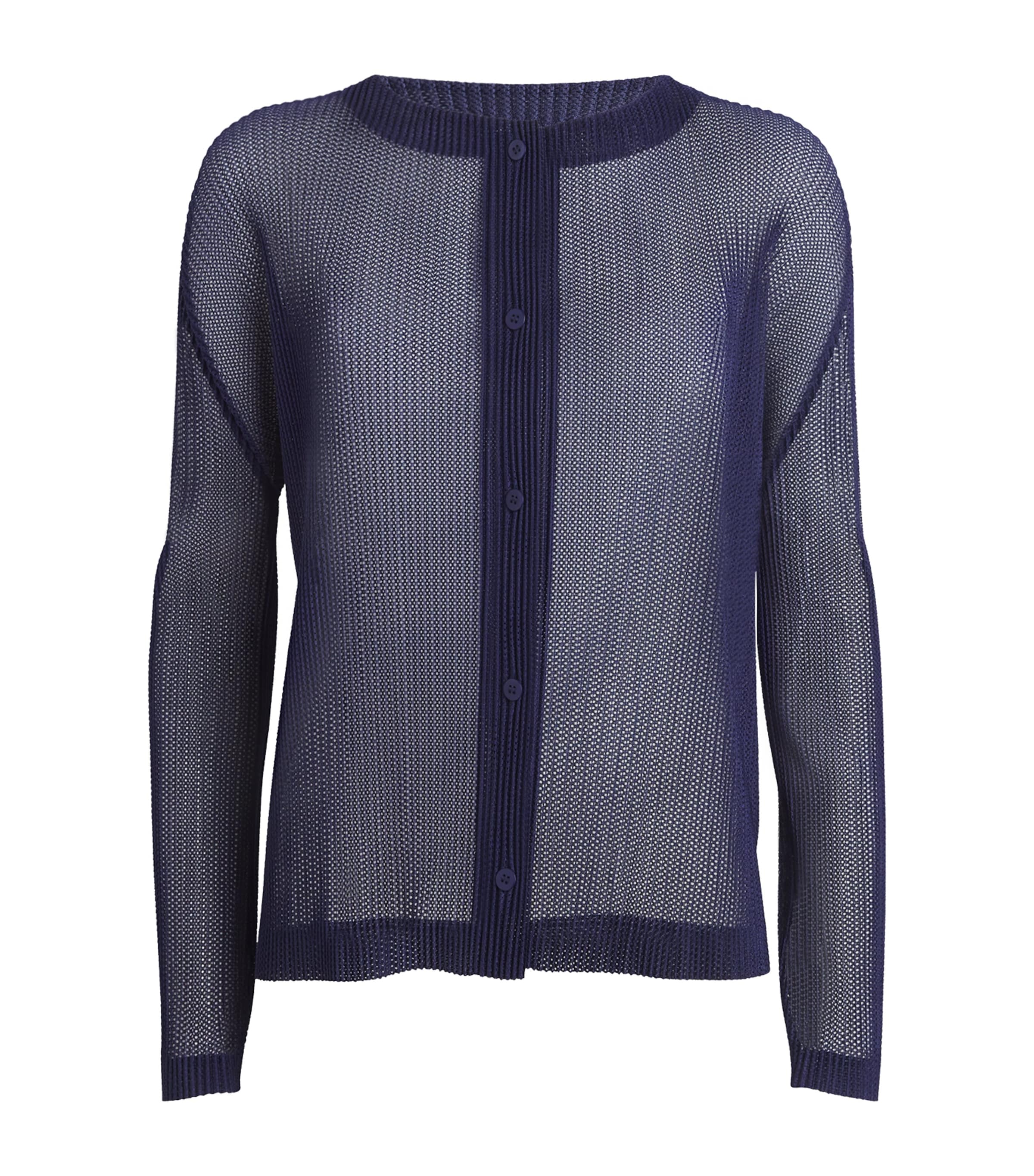 Issey Miyake Mesh Tatami July Cardigan In Navy