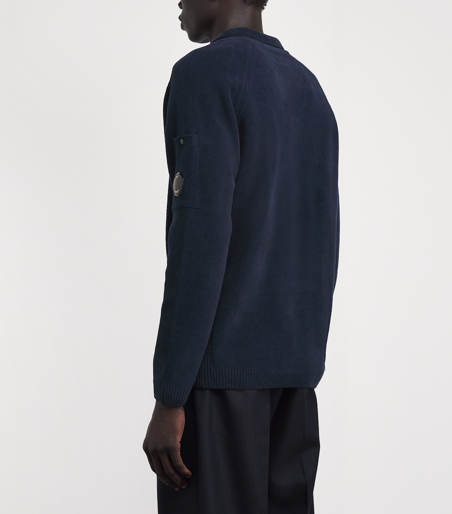 C.P. Company Mens Cotton Chenille Lens Polo Sweater Midnight Navy Image 5
