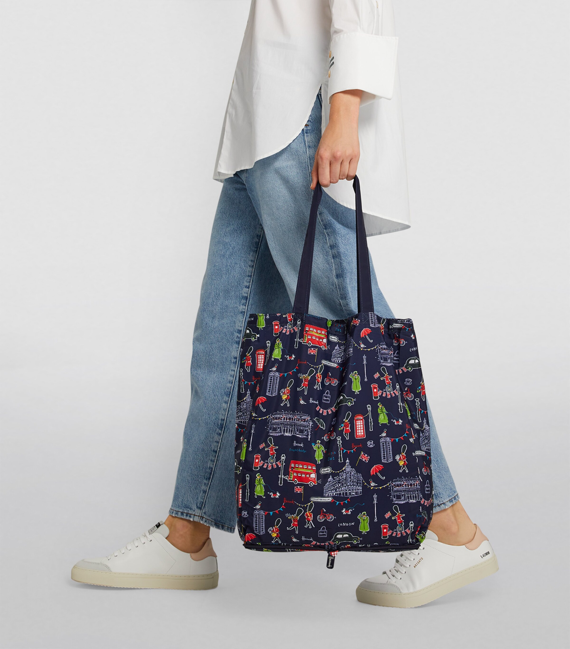 Harrods Navy Recycled SW1 Knightsbridge Pocket Shopper Bag