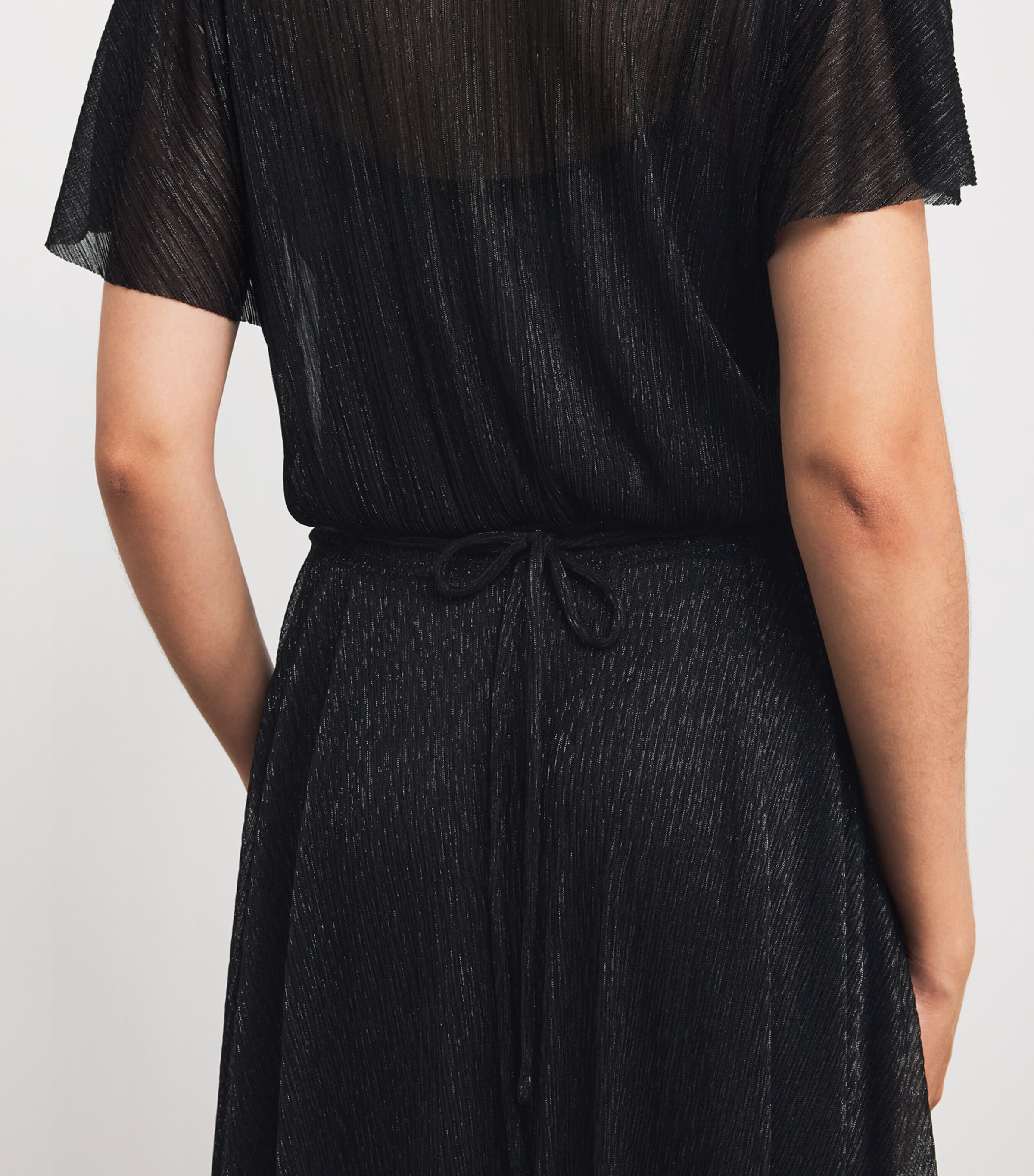 Metallic Sheer Midi Dress BLACK Image 4