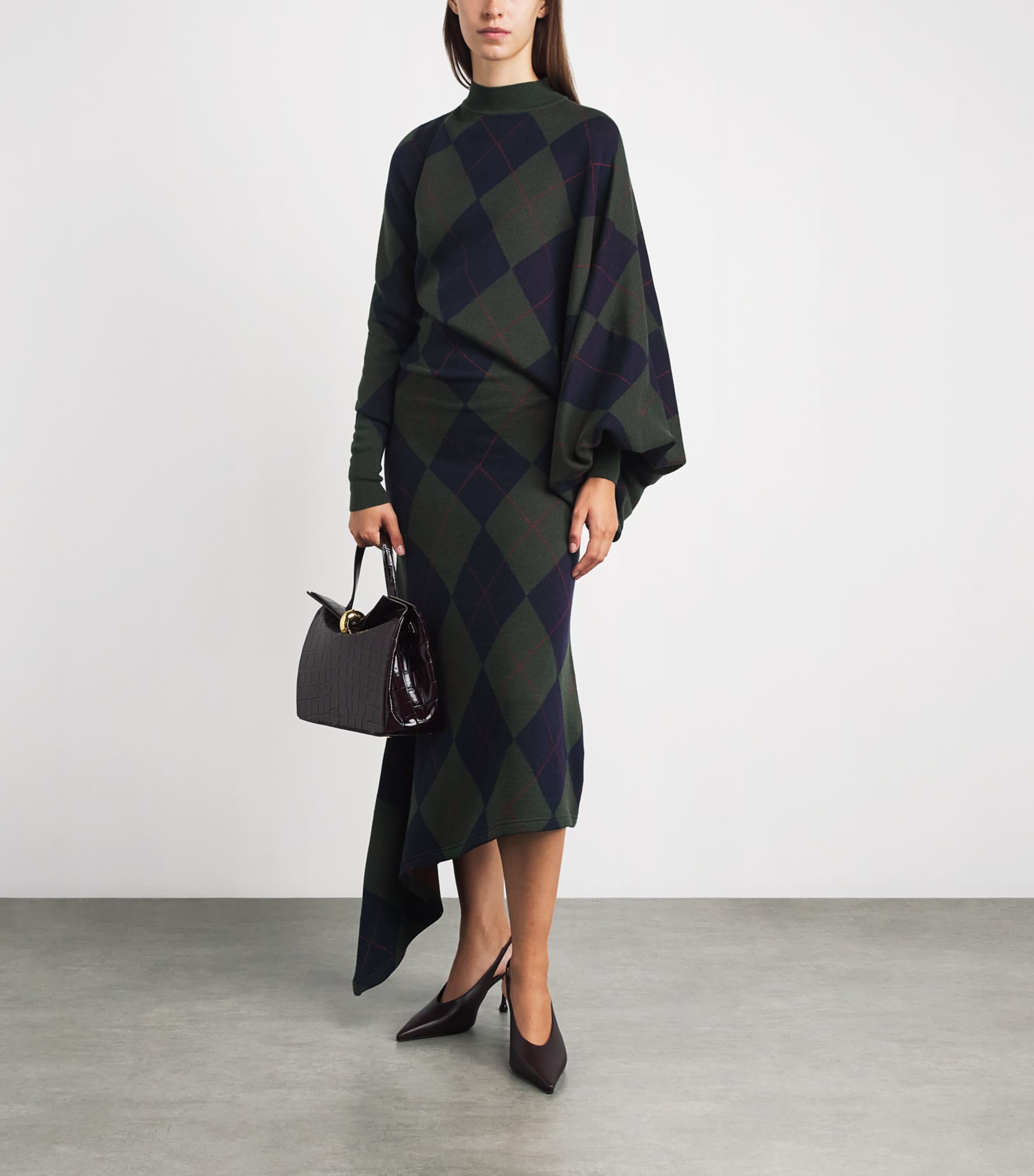 A.W.A.K.E. Mode Womens Merino Wool Argyle Midi Dress Navy/green Argyle Image 2