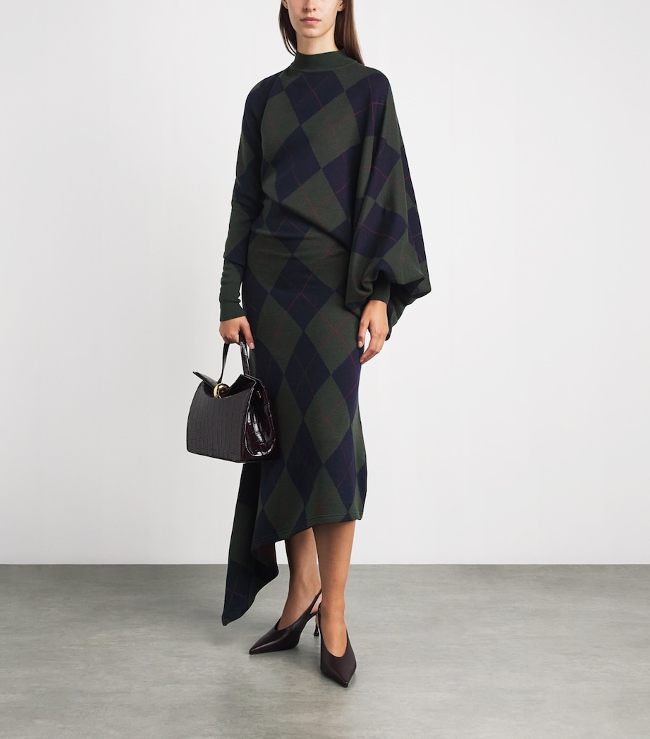 A.W.A.K.E. Mode Womens Merino Wool Argyle Midi Dress Navy/green Argyle Image 2