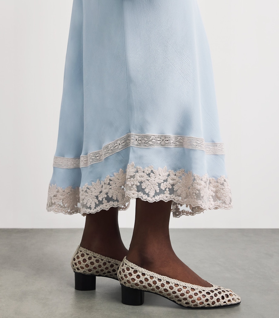 Rixo Womens Lace-Trim Costanza Maxi Skirt Bluebell Image 3