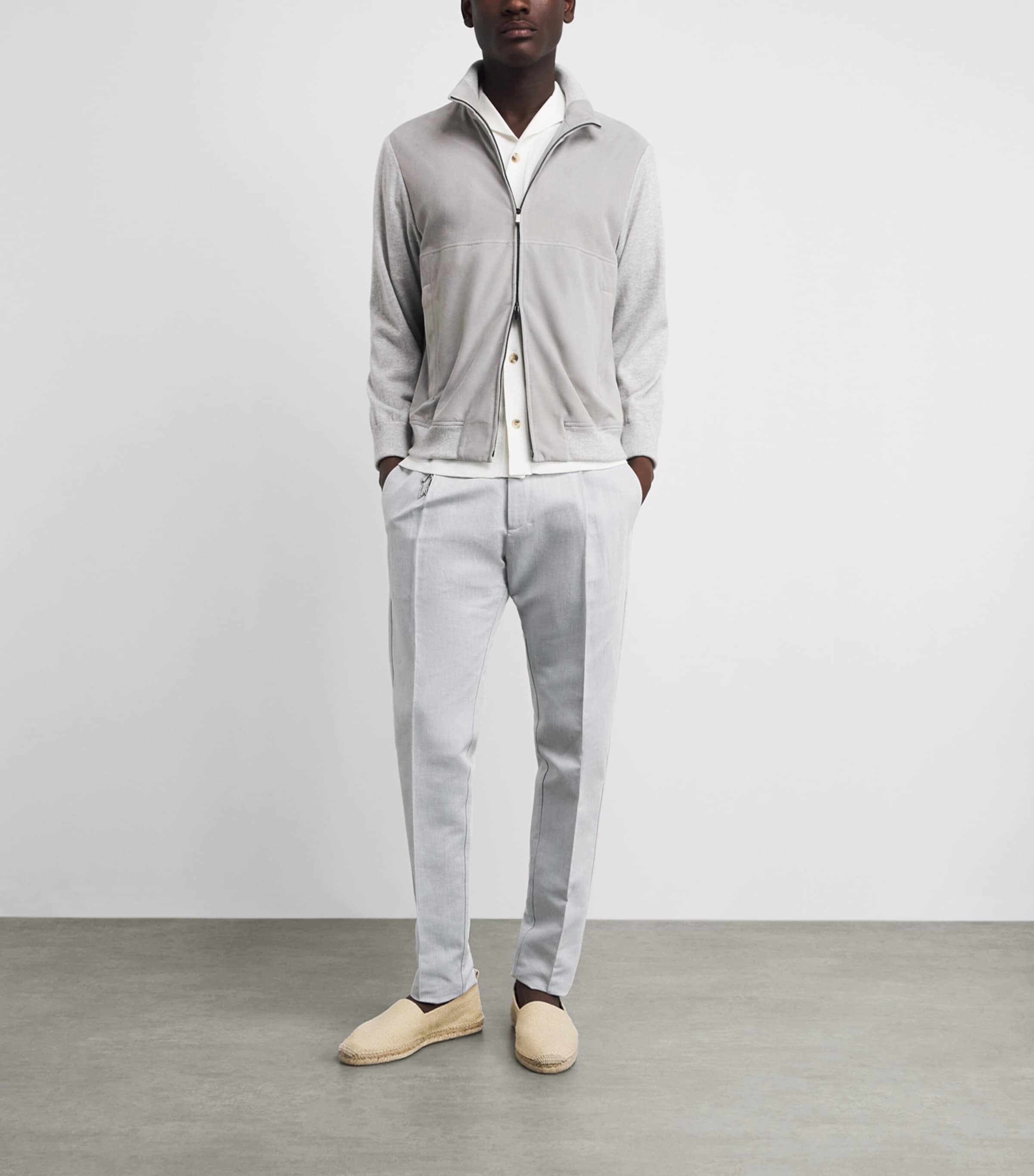 Paul & Shark Mens Aqua Suede Bomber Jacket Light Grey Image 2