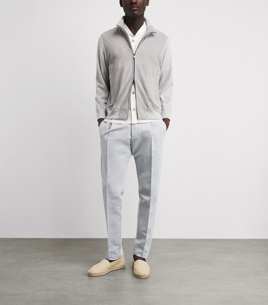 Paul & Shark Mens Aqua Suede Bomber Jacket Light Grey Image 2