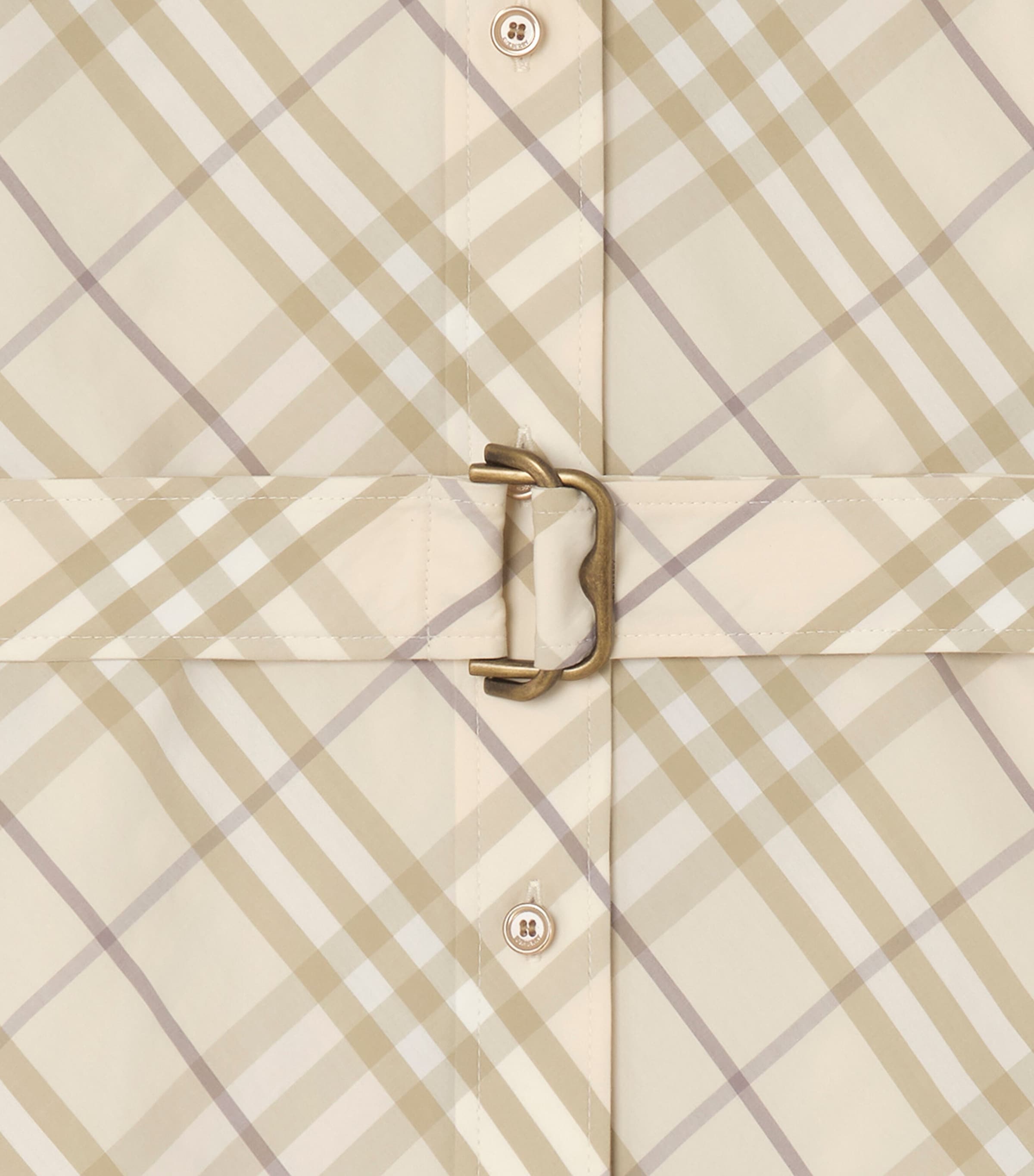 Burberry Womens Cotton Check Mini Shirt Dress Sesame Beige Ip Chk Image 2