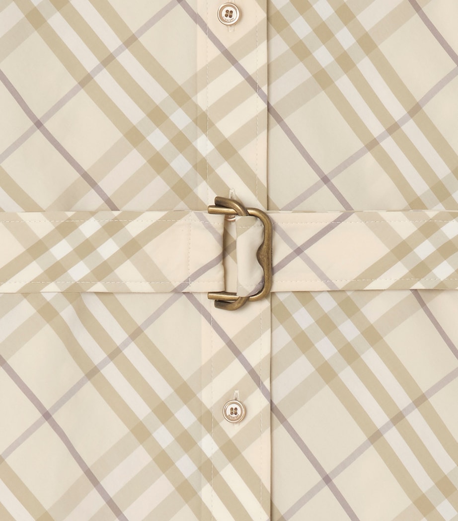 Burberry Womens Cotton Check Mini Shirt Dress Sesame Beige Ip Chk Image 2