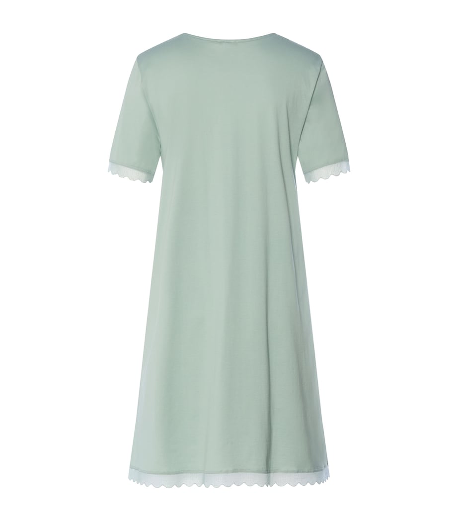 Hanro Womens Cotton Short-Sleeve Inaya Nightdress Dark Seafoam Image 5