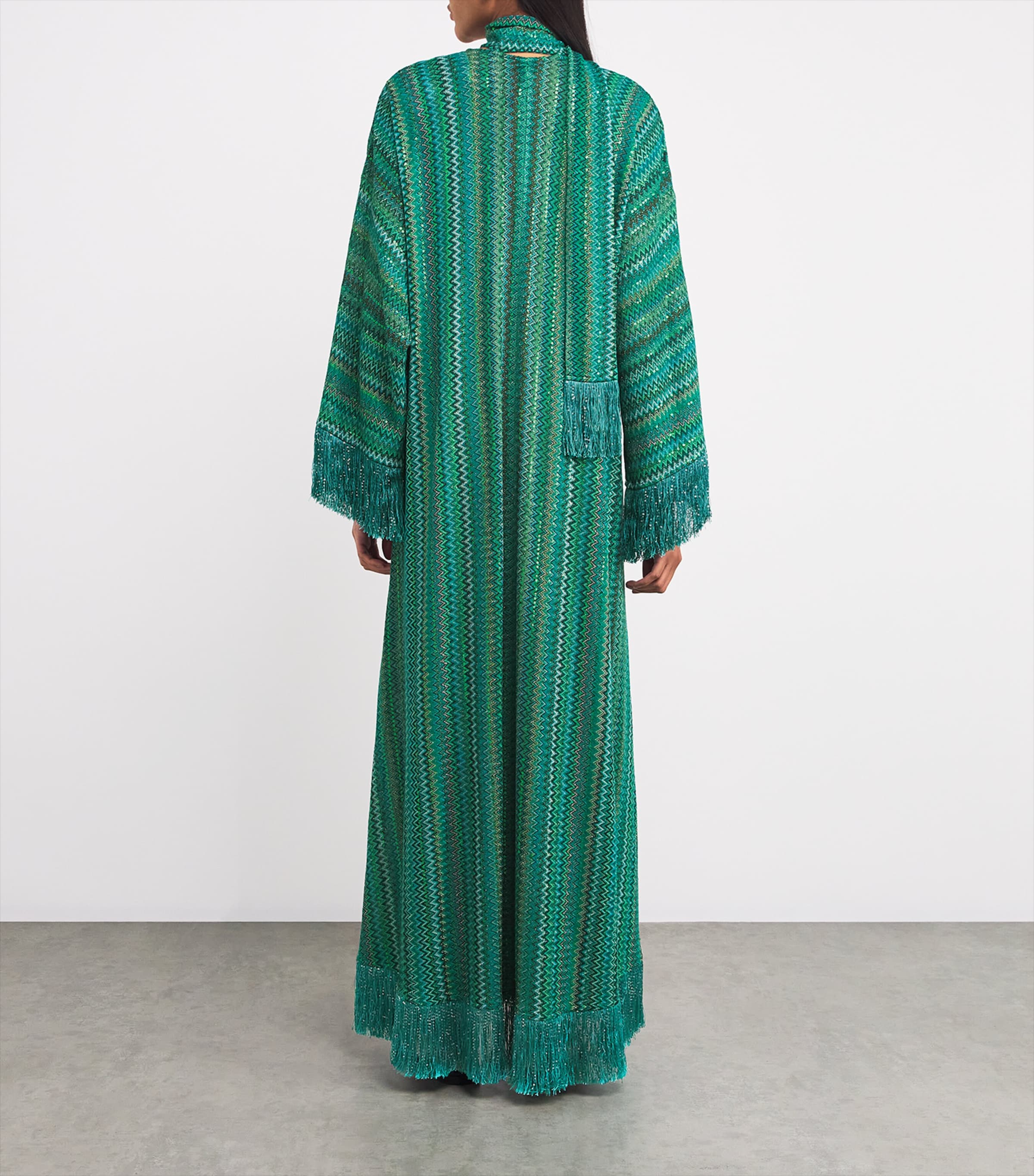 Fringed Zigzag Kaftan S614K EMRLD TEAL BLK Image 3