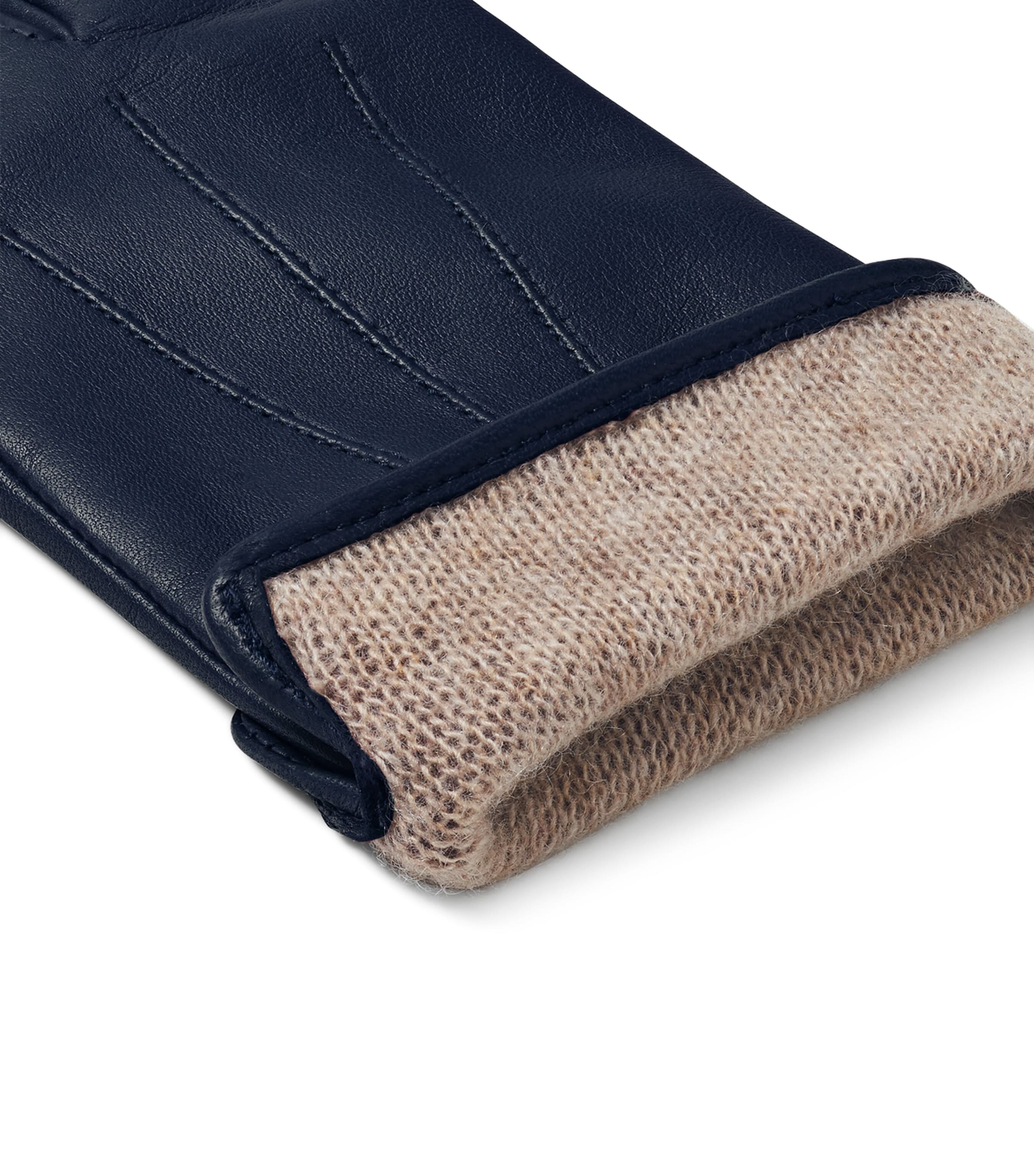 Women's Wool-Cashmere Lined Leather Gloves (Large) NAVY Image 4