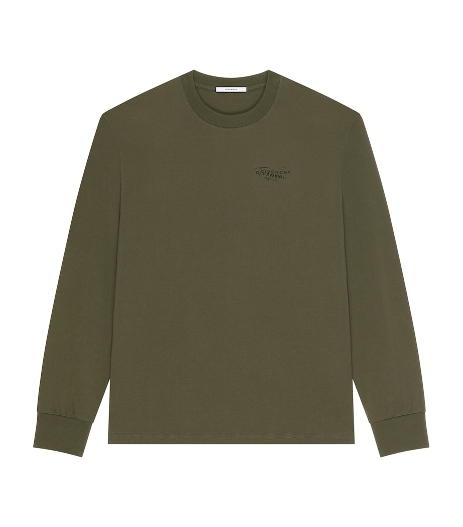 Cotton Stamp Print Long-Sleeve T-Shirt KHAKI Image 1