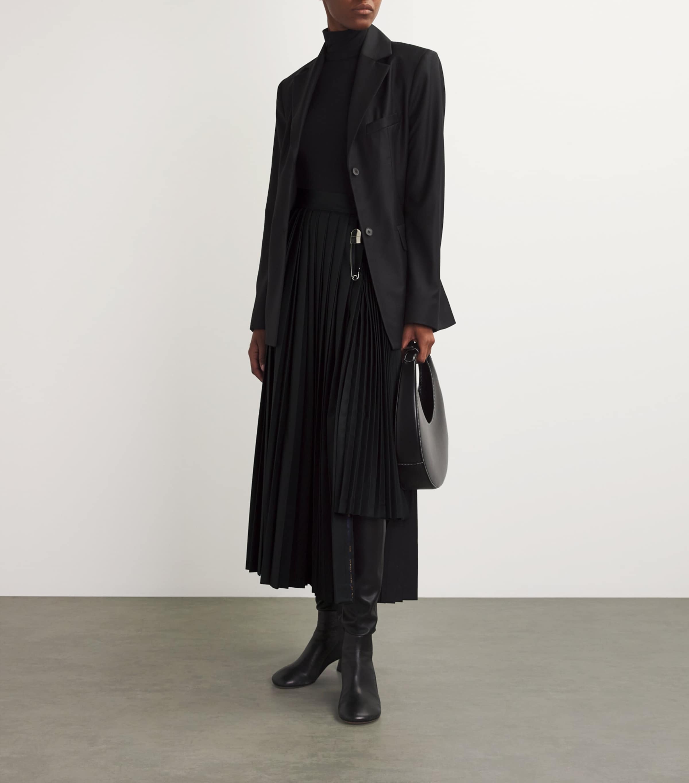 Laura Pitharas Womens Wool Contrast Pleated Skirt Solid Black Image 2