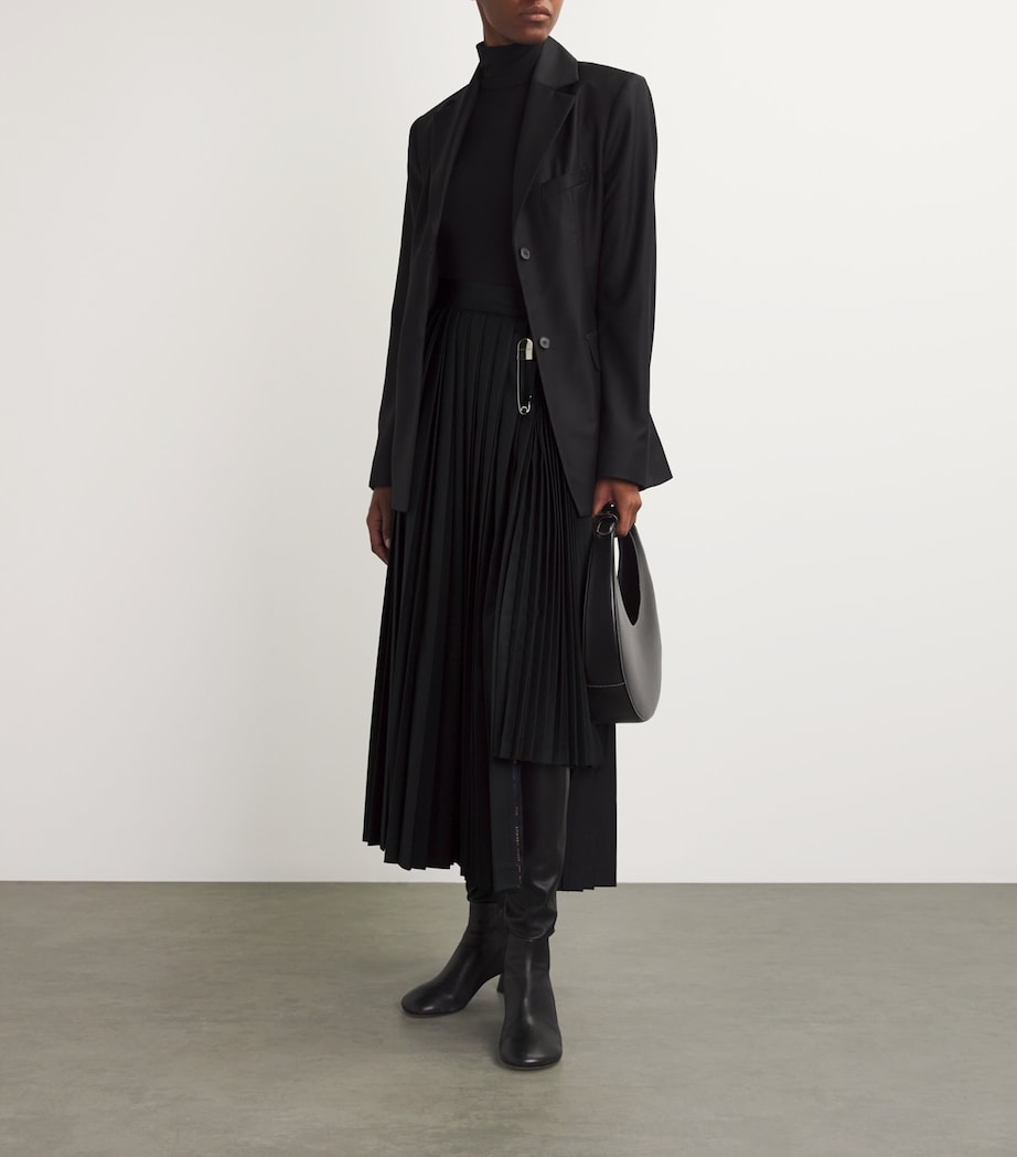 Laura Pitharas Womens Wool Contrast Pleated Skirt Solid Black Image 2