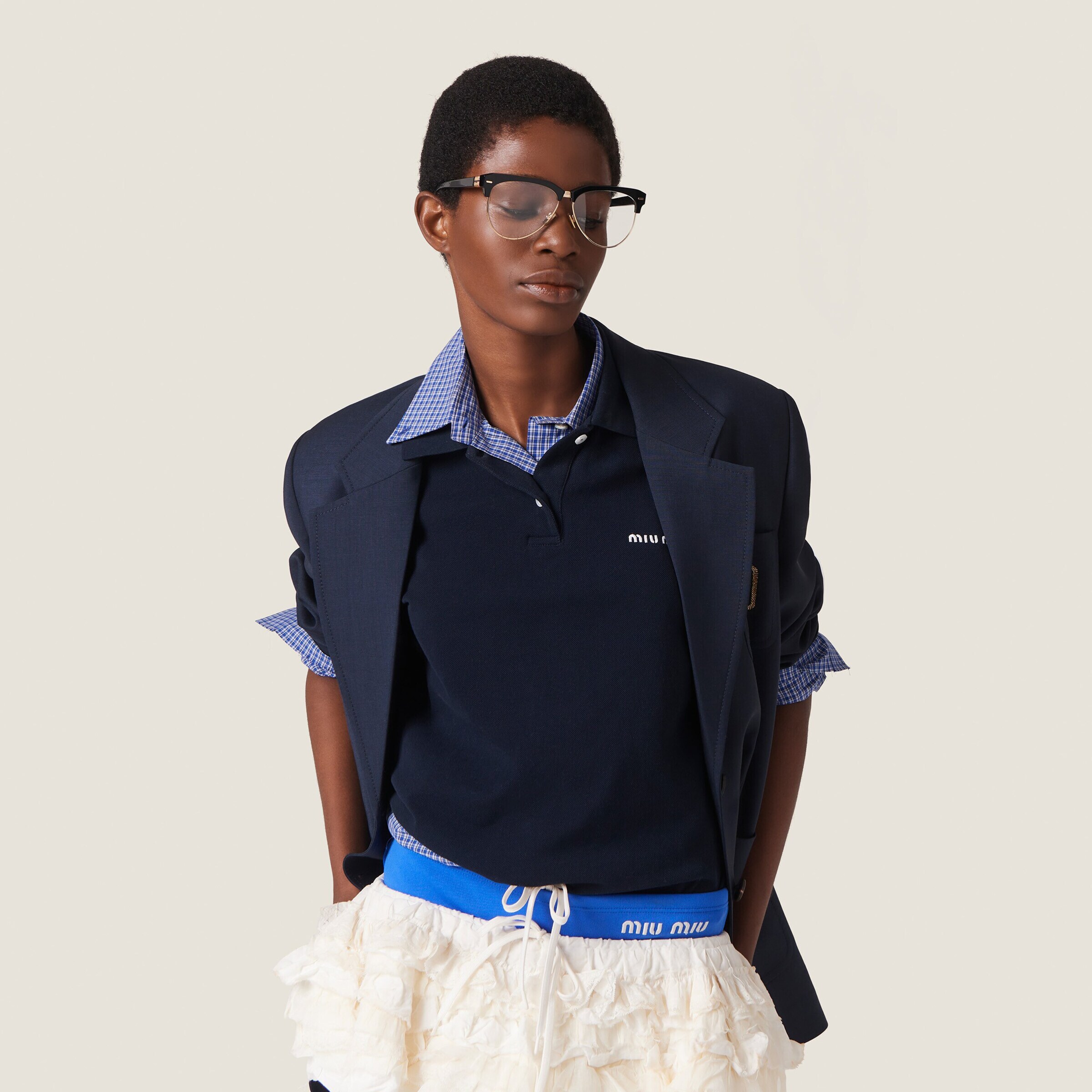 Miu Miu Womens Slubbed Canvas Mini Skirt Image 3